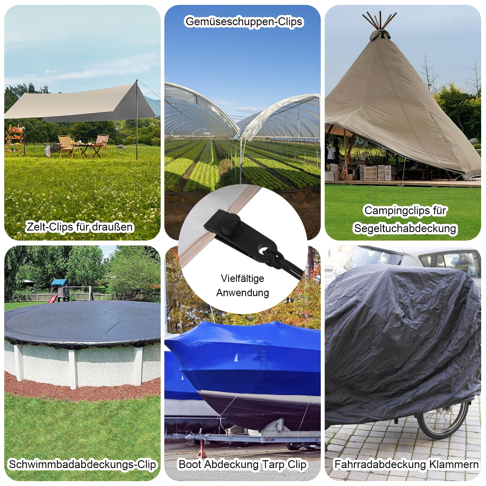 12 Stück Planenspanner Zelt Tarp Clips Planenbefestigung Zeltklammern Einstellbar Planenclips Klemmen Zeltplanen-Trägerklemme wasserdichte Clip
