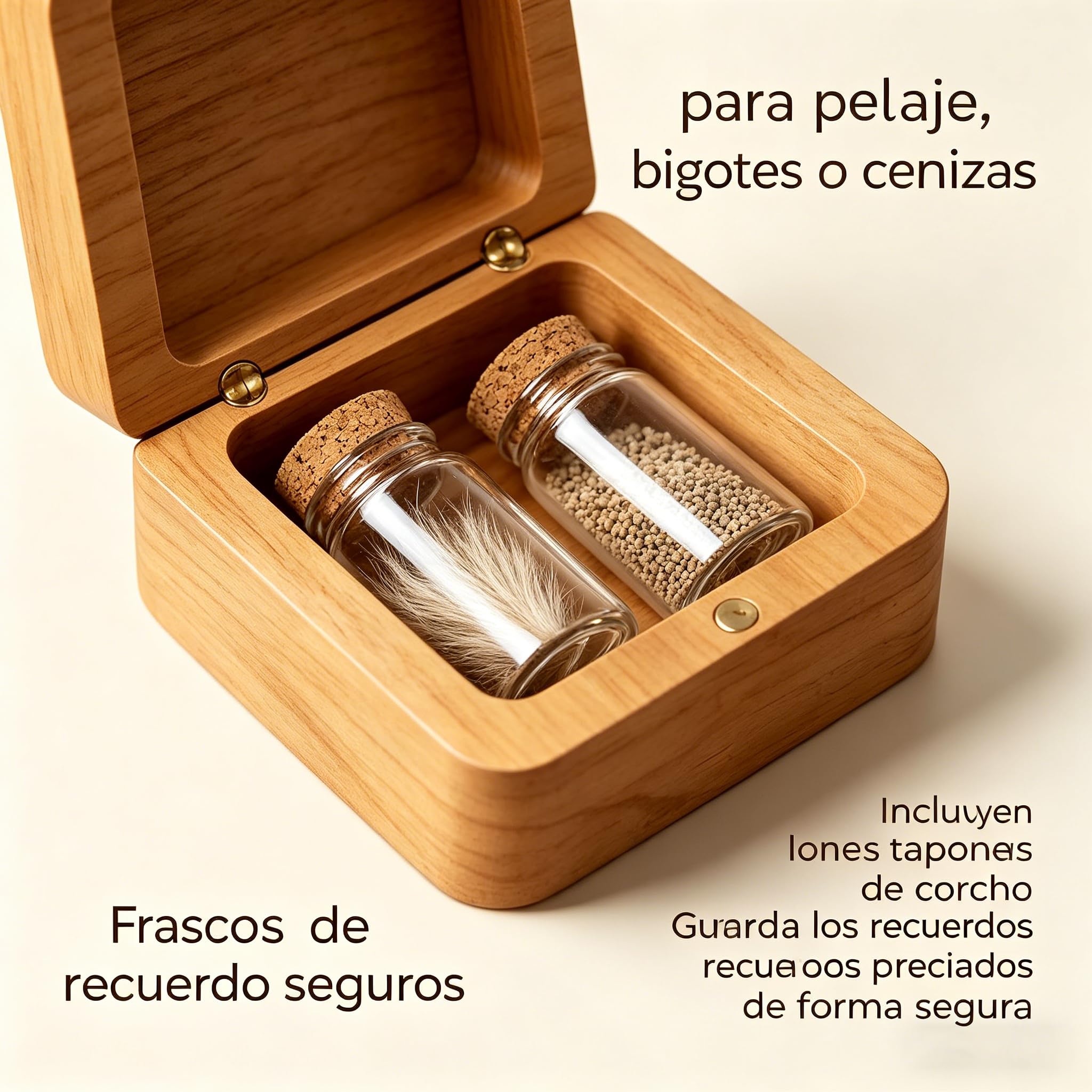 VEELU Regalo Conmemorativo Perro Gato Personalizado - Caja de Recuerdos con Foto y Nombre, Pequeña Urna de Madera para Cenizas y Pelo con 4 Frascos de Vidrio, Regalo por la Pérdida de una Mascota