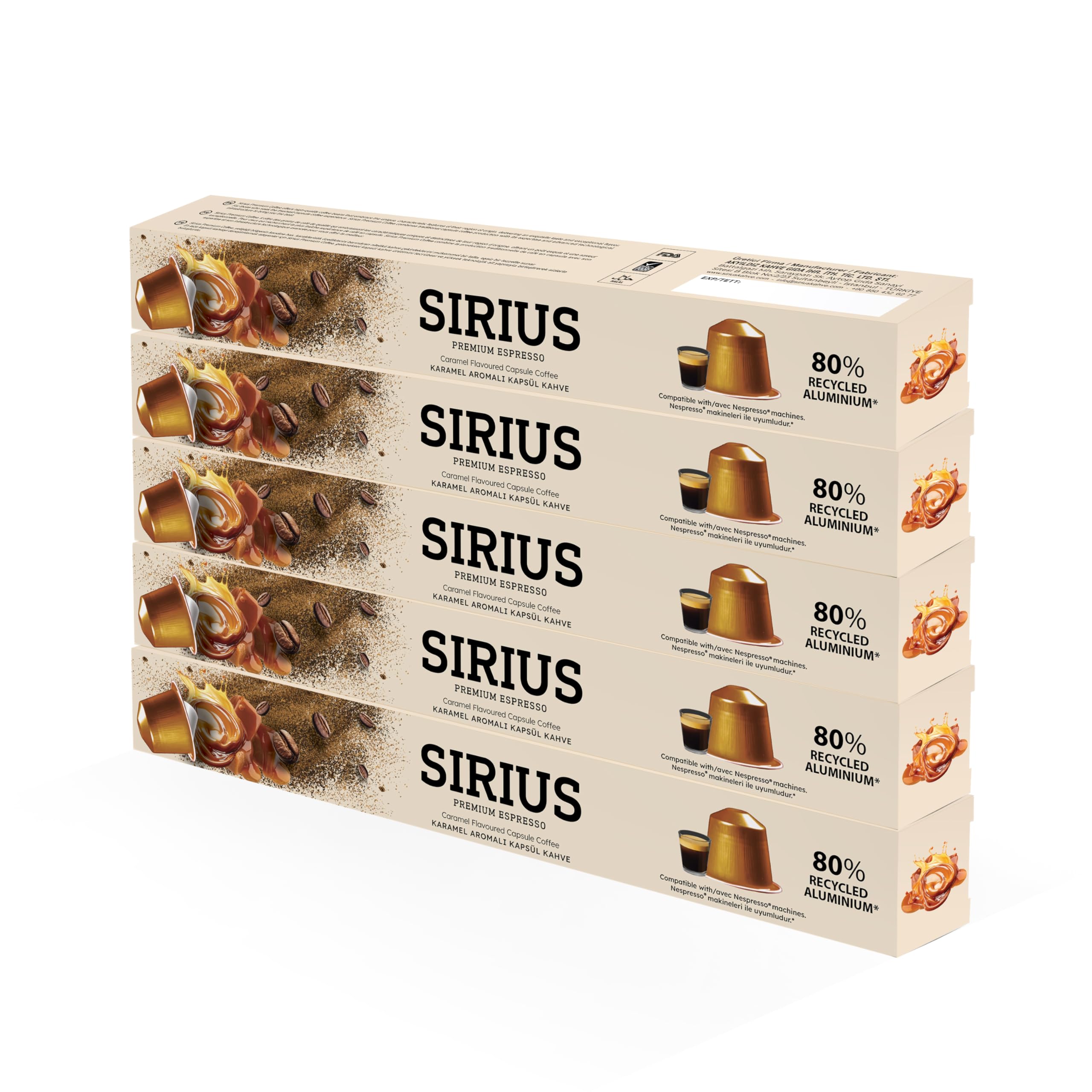 Sirius Premium Karamel Aromalı Kapsül Kahve 5'li Set (50 Adet)