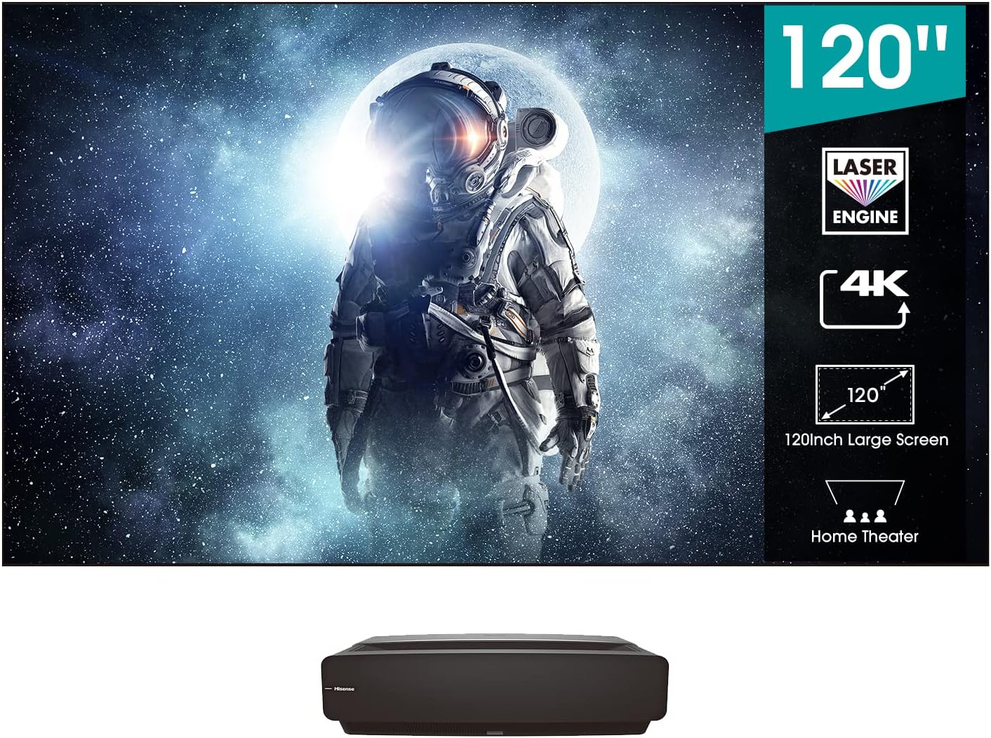 Hisense 120L5 Ultra Short Throw Laser Cinema Projector – 4K UHD, 120‑Inch Support (Screen Not Included)
