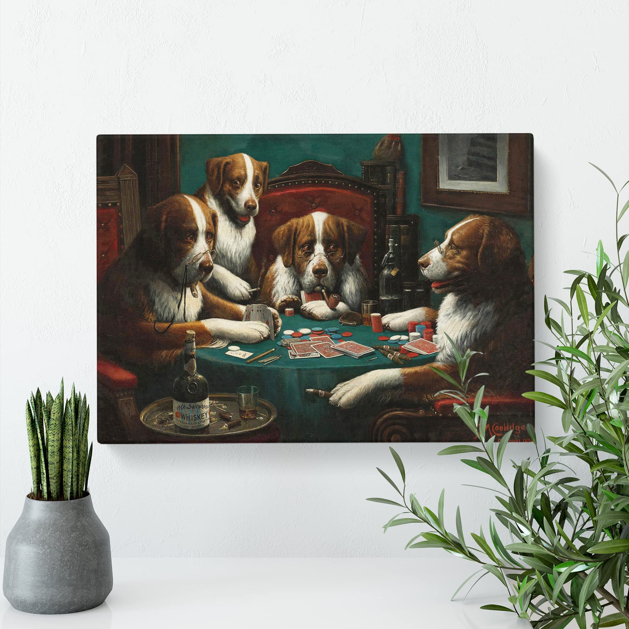 Dogs Playing Poker By Cassius Marcellus Coolidge Canvas Print, Mixed, 25L x 50W cm - Image 3