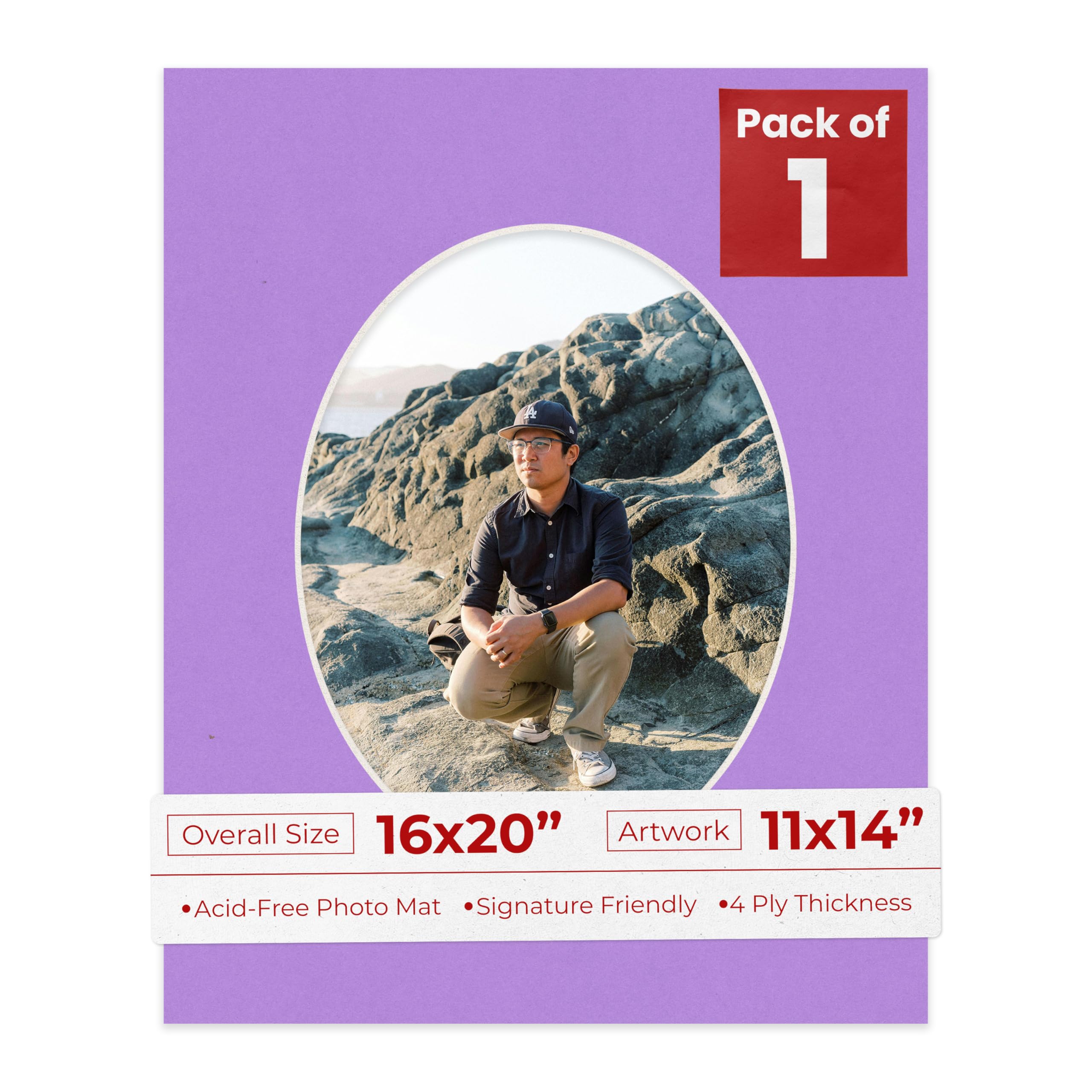 16x20 Mat Bevel Cut for 11x14 Photos - Precut Light Purple Oval Shaped Photo Mat Board Opening - Acid Free Matte to Protect Your Pictures - Bevel Cut for Family Photos, Pack of 1 Matboard-picture-12