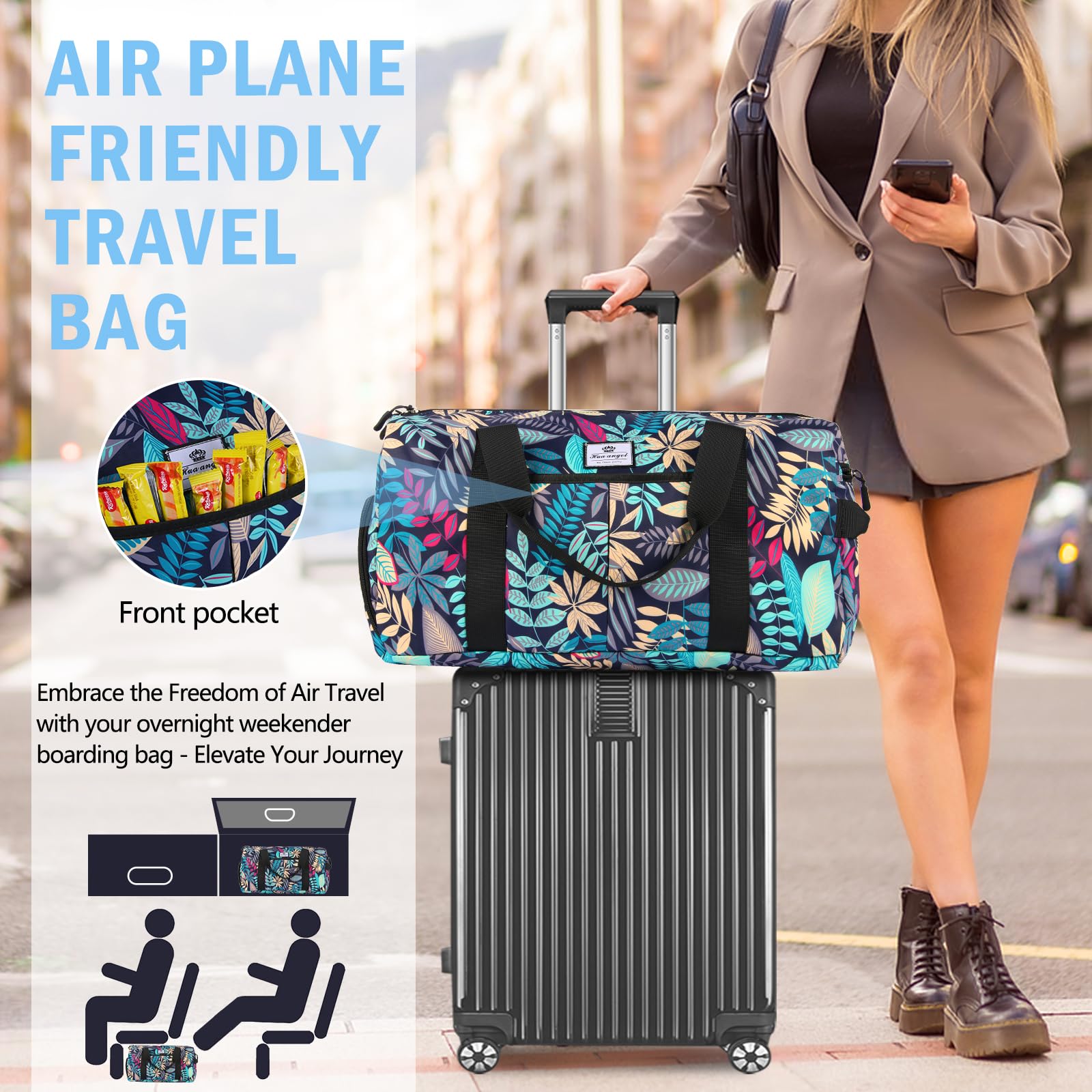 HUA ANGEL Sporttasche Damen 30L mit Nassfach & Schuhfach - Faltbare wasserdichte Weekender Tasche für Fitnessstudio, Schwimmbad, Reisen - Trainingstasche, Badetasche, Handgepäck
