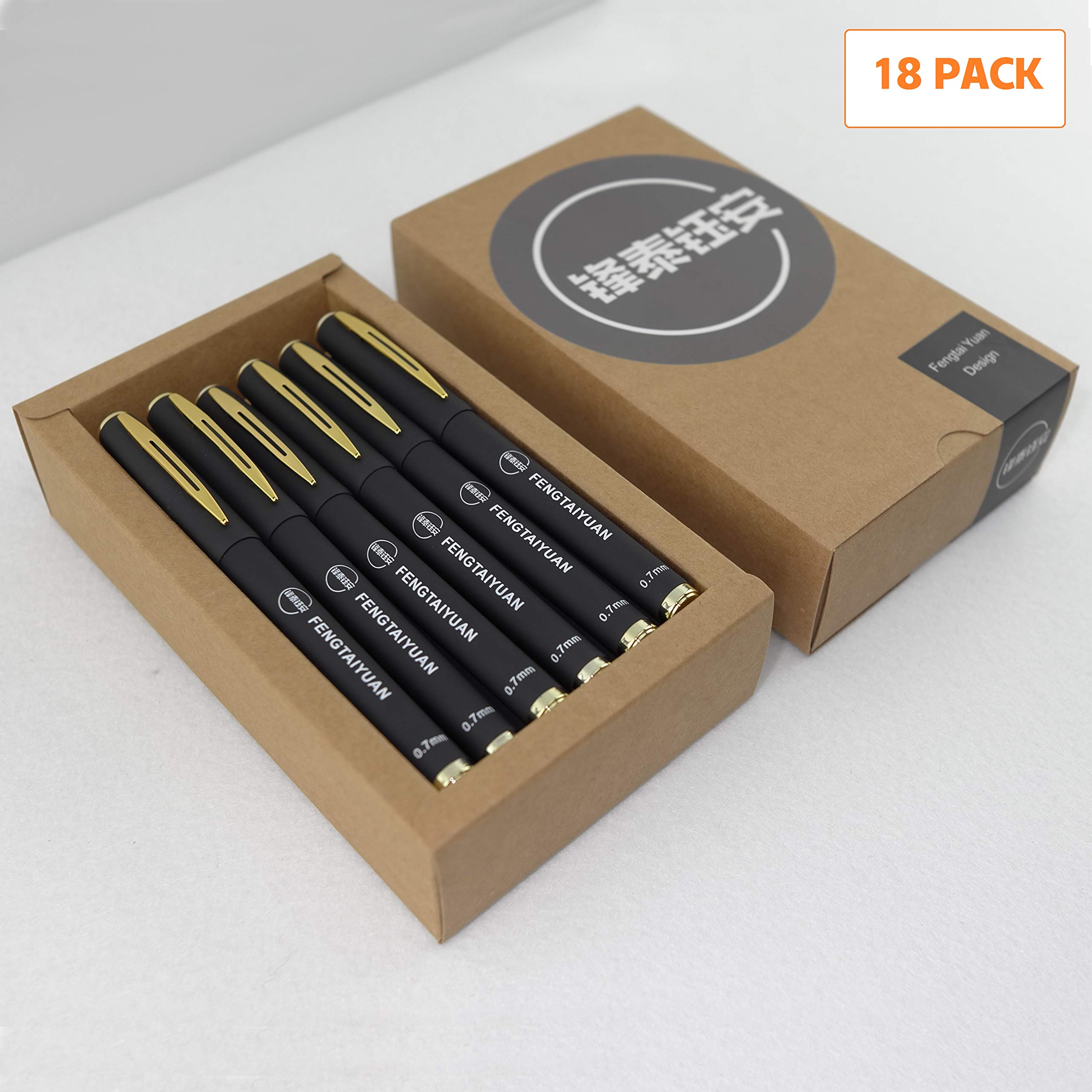 Fengtaiyuan 07P18, Gel Ink Rollerball Pens, Black Ink, FIne Point, 0.7mm, 18 Pack, Writing Smooth, Cool Pens (07P18)