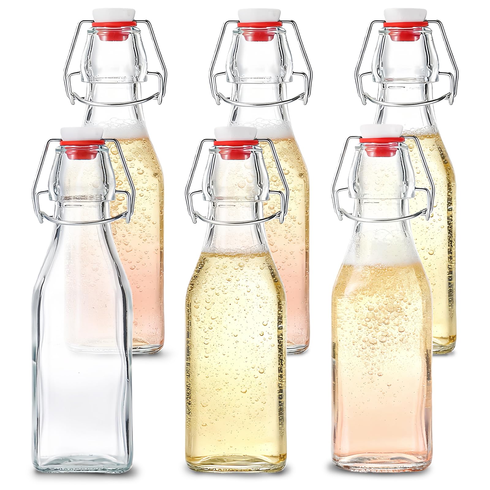 Wyndshades Clear 6 Pack 250Ml Glass Swing Top Lids – Airtight Clip Top Bottles For Oils, Vinegar, Kombucha, Home Brewing, Infused Water, Sauces & Vanilla Extract – Reusable Preserve Bottles