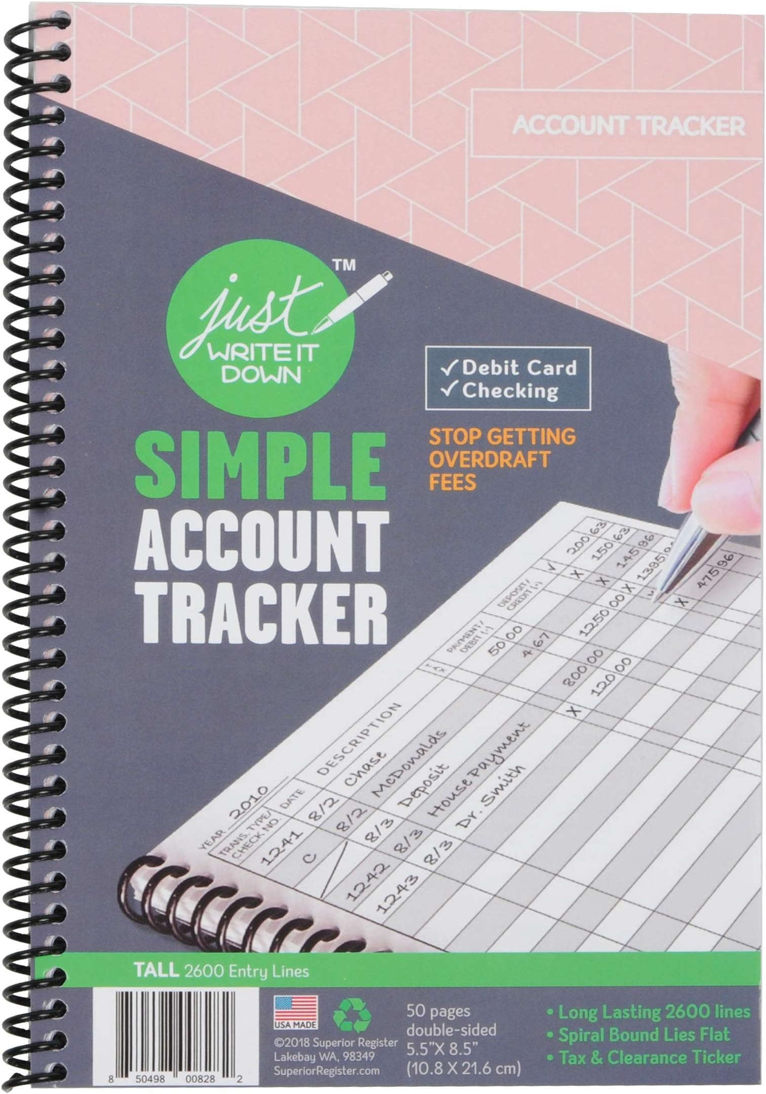 Clever Fox Check Register Spiral Deluxe Checkbook Log