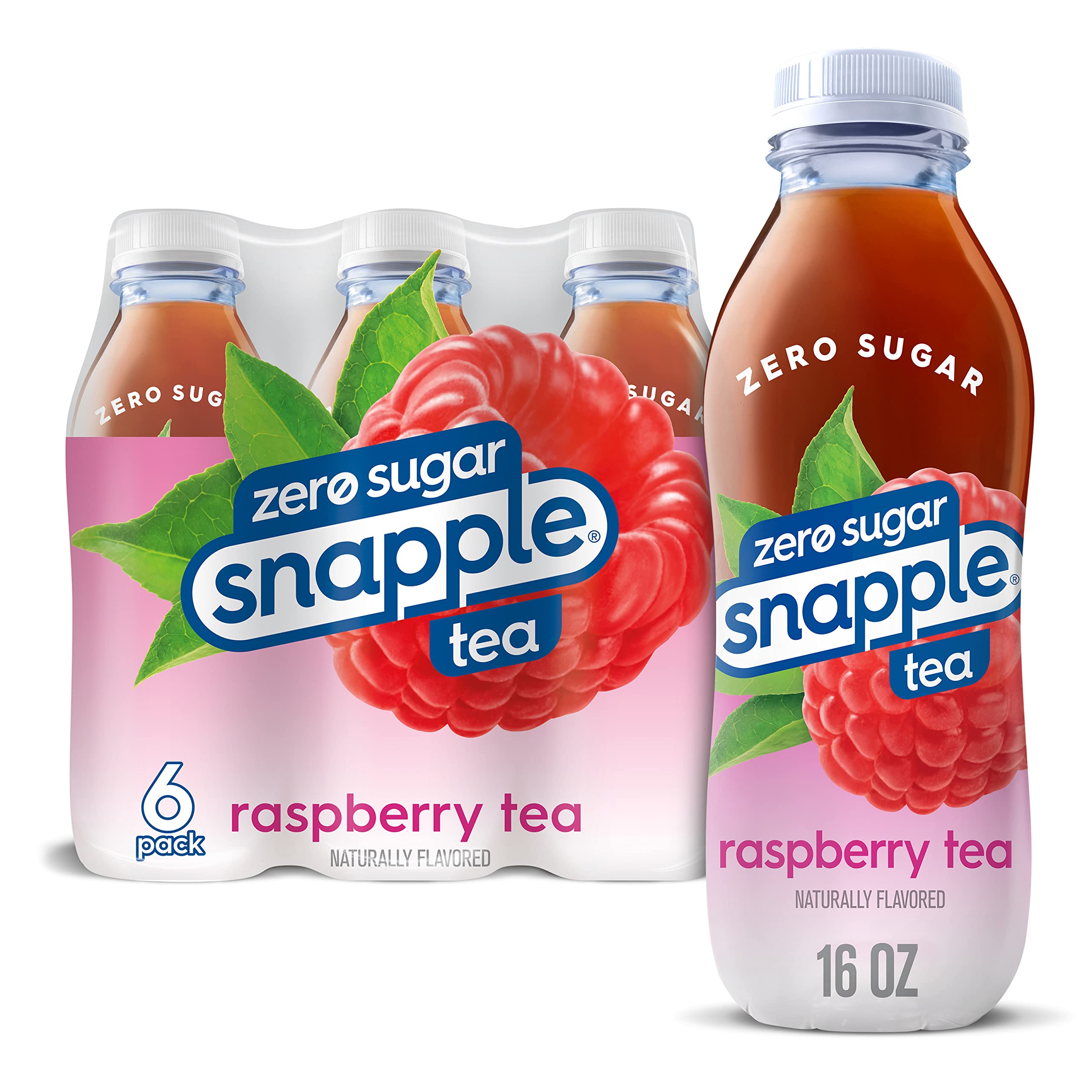 Snapple Zero Sugar Raspberry Tea, 16 fl oz recycled plastic bottle, 6 pack