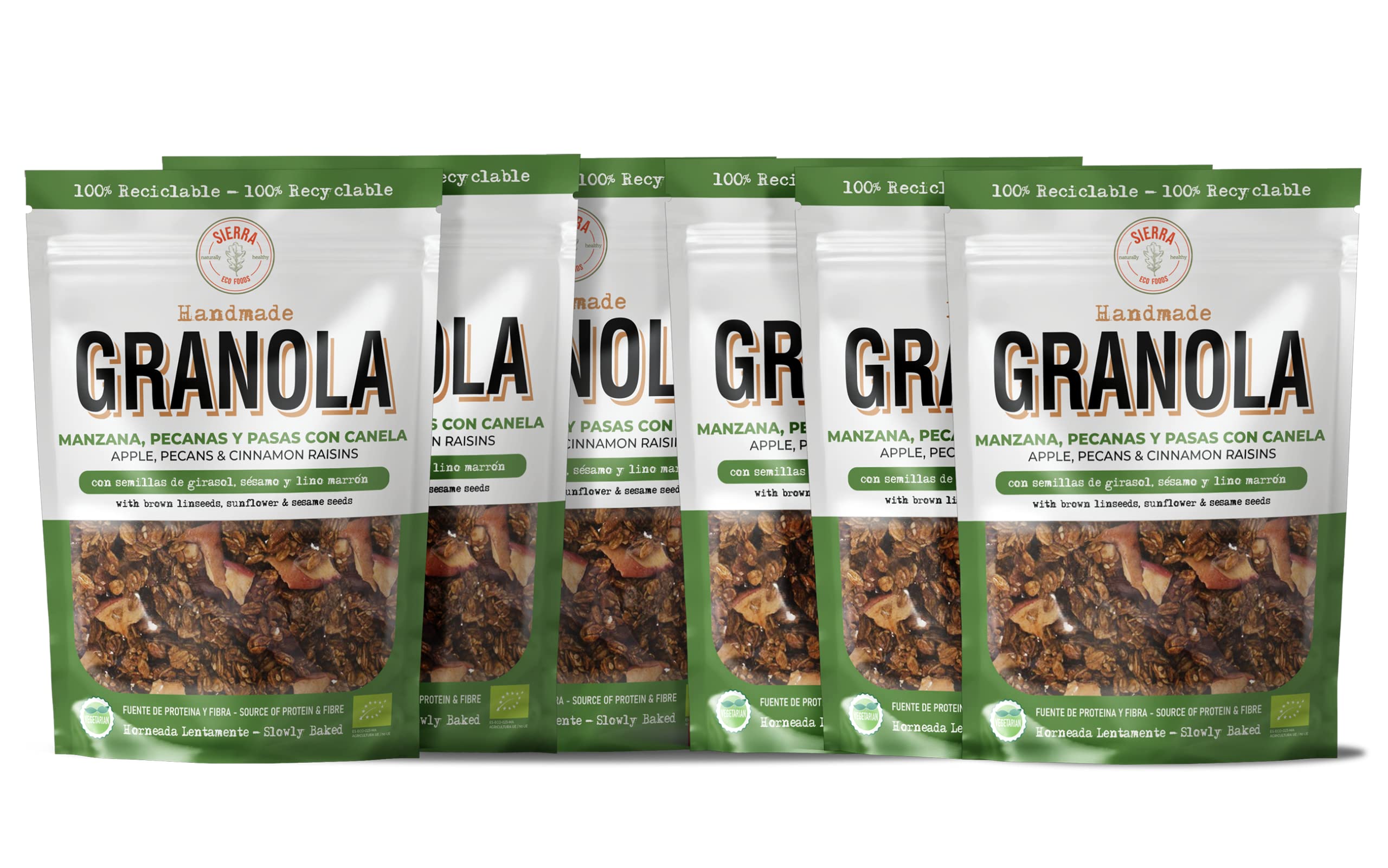 Granola de Manzana, Pecanas y Pasas con Canela (Pack: 6 x 300gr) Peso Total: 1,8 kilos