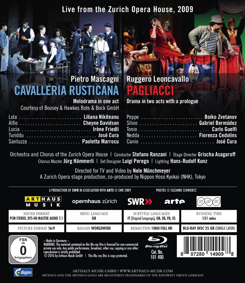 Mascagni/Leonvalli - Cavalleria Rusticana/Pagliacci (Arthaus/2009) [Blu-ray]