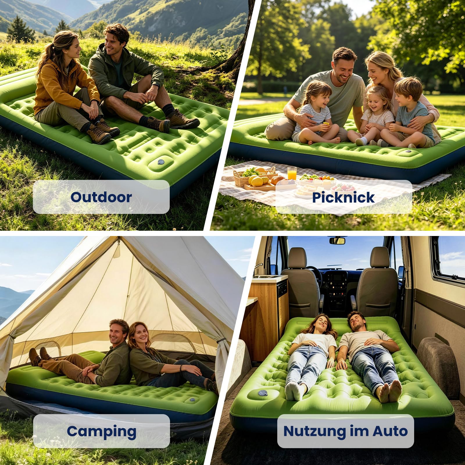 Doppel Camping Isomatte 12 cm Ultraleicht aufblasbare Camping Luftmatratze Campingmatte für 2 Personen kleines Packmaß mit Fußpumpe Kissen Luftzellenmatte für Outdoor Reise Wandern Strand