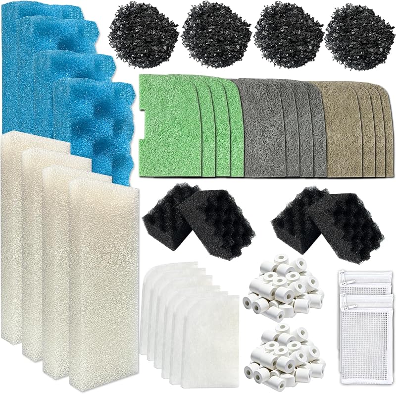 46-Pack Aquarium Maintenance Media Kits Replacement for Fluval 306/307 Performance Canister Filter, Includes Nitrite-Absorbing Filter Pad/Phosphate-Absorbing Filter Pad/Ammonia-Absorbing Pad