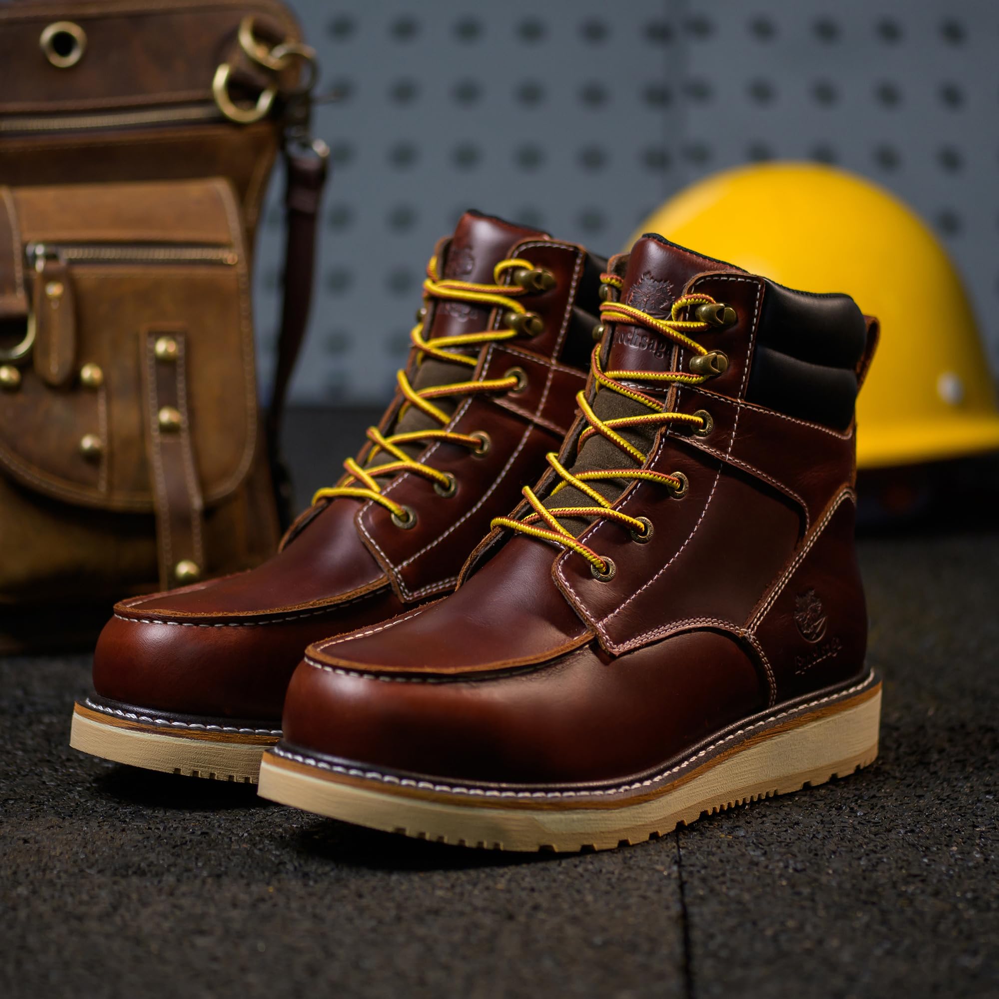 Impermeabile Morbido Moc Toe Moda Industiral & Construction Stivali da Lavoro 6 '' Marrone/Nero