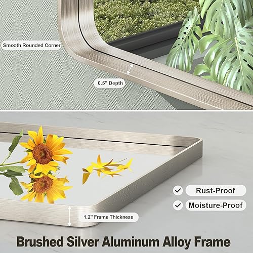 Miniatura 9 de VANLIO Espejo de baño plateado de 36 x 36 pulgadas, espejo cuadrado de metal cepillado, espejo de pared rectangular de esquina redondeada,