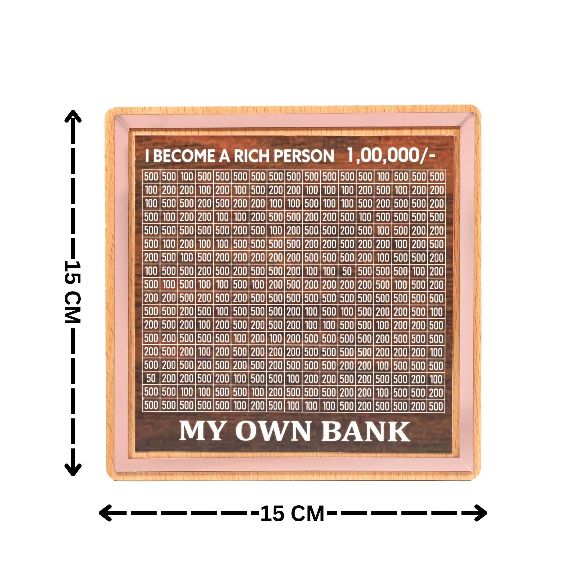 LASER ART My Own Bank Wooden Saving Box – ₹1,00,000 Target Money Tracker | Smart Coin & Note Saving Bank for Kids & Adults | Goal-Oriented Piggy Bank (Motivational Design) (Combo Pack of 2) 4