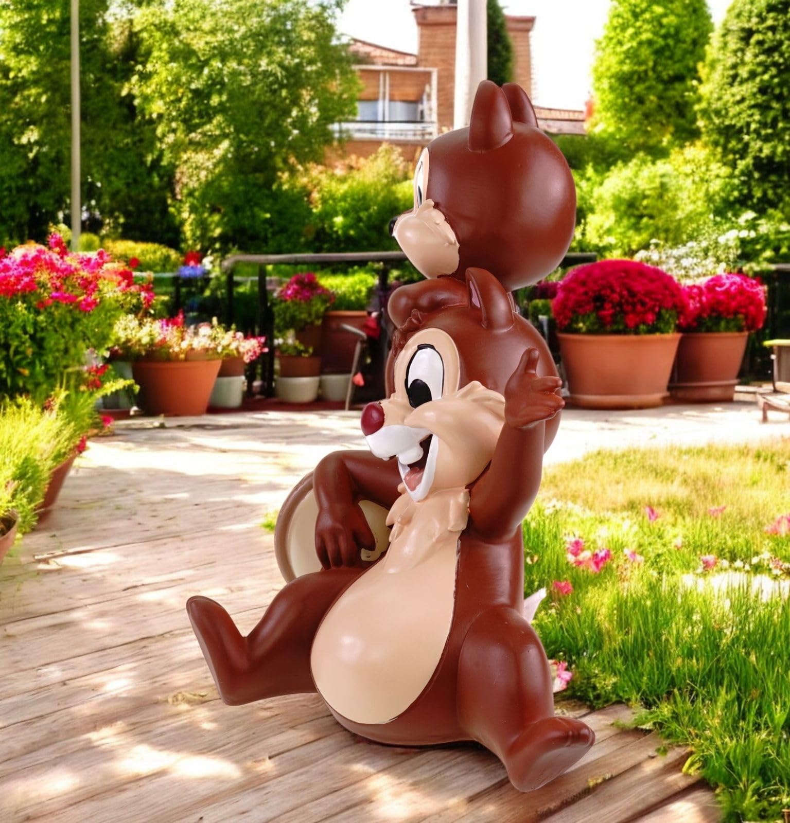 Statua da giardino Chip e Chap, 33 cm, resistente alle intemperie, decorazione Disney per giardino e casa, statuetta in poliresina, affascinante per interni ed esterni, con licenza ufficiale, idea