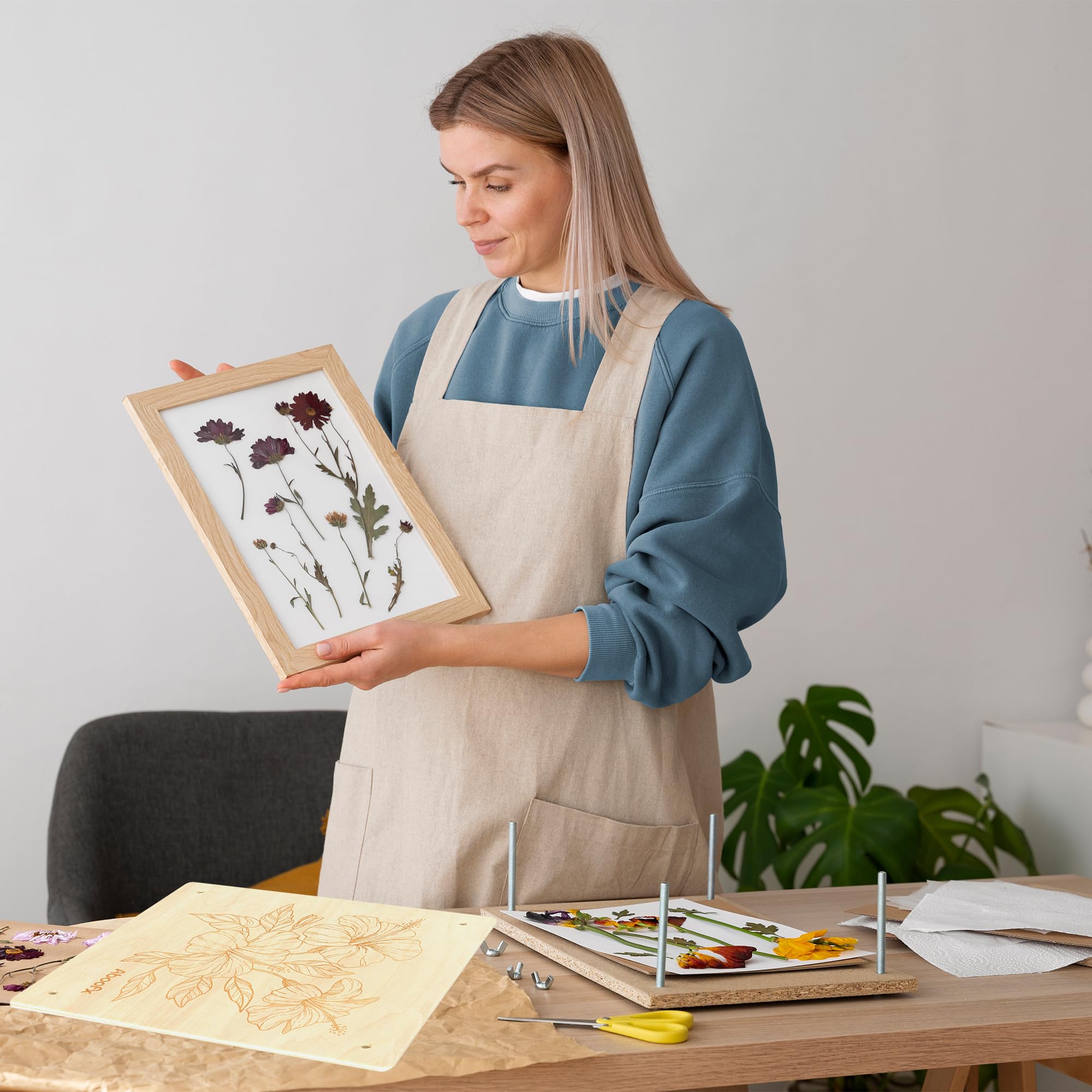 Prensa de flores grande para adultos y niños, 11x11 pulgadas (28x28cm), kit de prensado de flores de madera de 10 capas con bolsa de almacenamiento, kit de prensa de madera DIY, regalo para amantes de