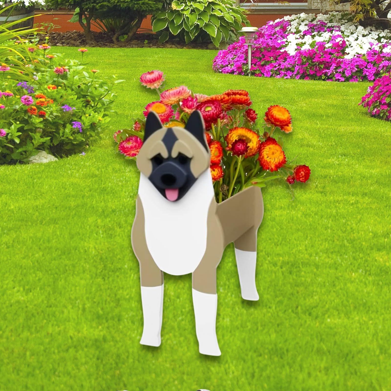 strolfay American Akita Dog Planter Plant Pots,Cute Dog Flower Planter,Gifts for Pet Lovers,Unique Animal Plant Pots,Office,Indoor Outdoor Garden Decor(9.45 * 6.1 * 13.39in)