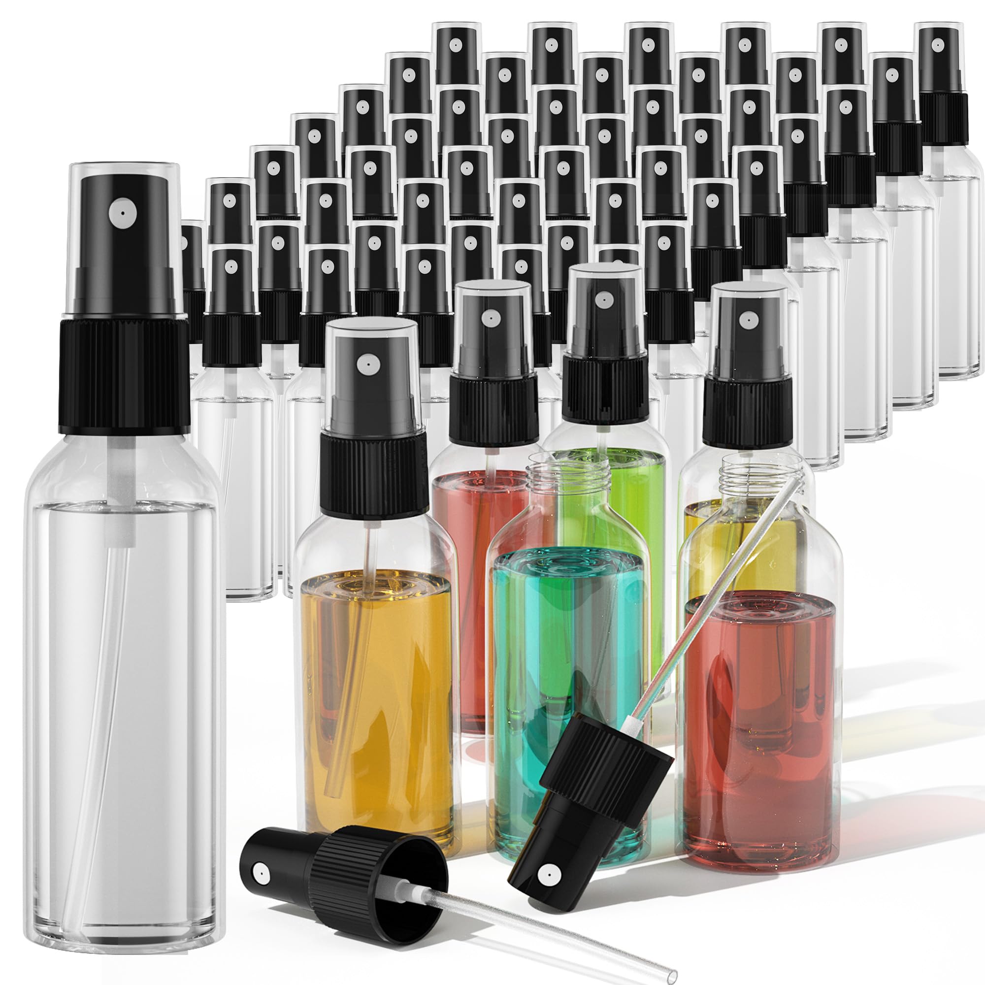 100Pack 2oz Spray Bottles Plastic, 60ml Small Spray Bottle Bulk Black Fine Mist Sprayer, Empty Refillable Containers Portable Cosmetic TravelSpray