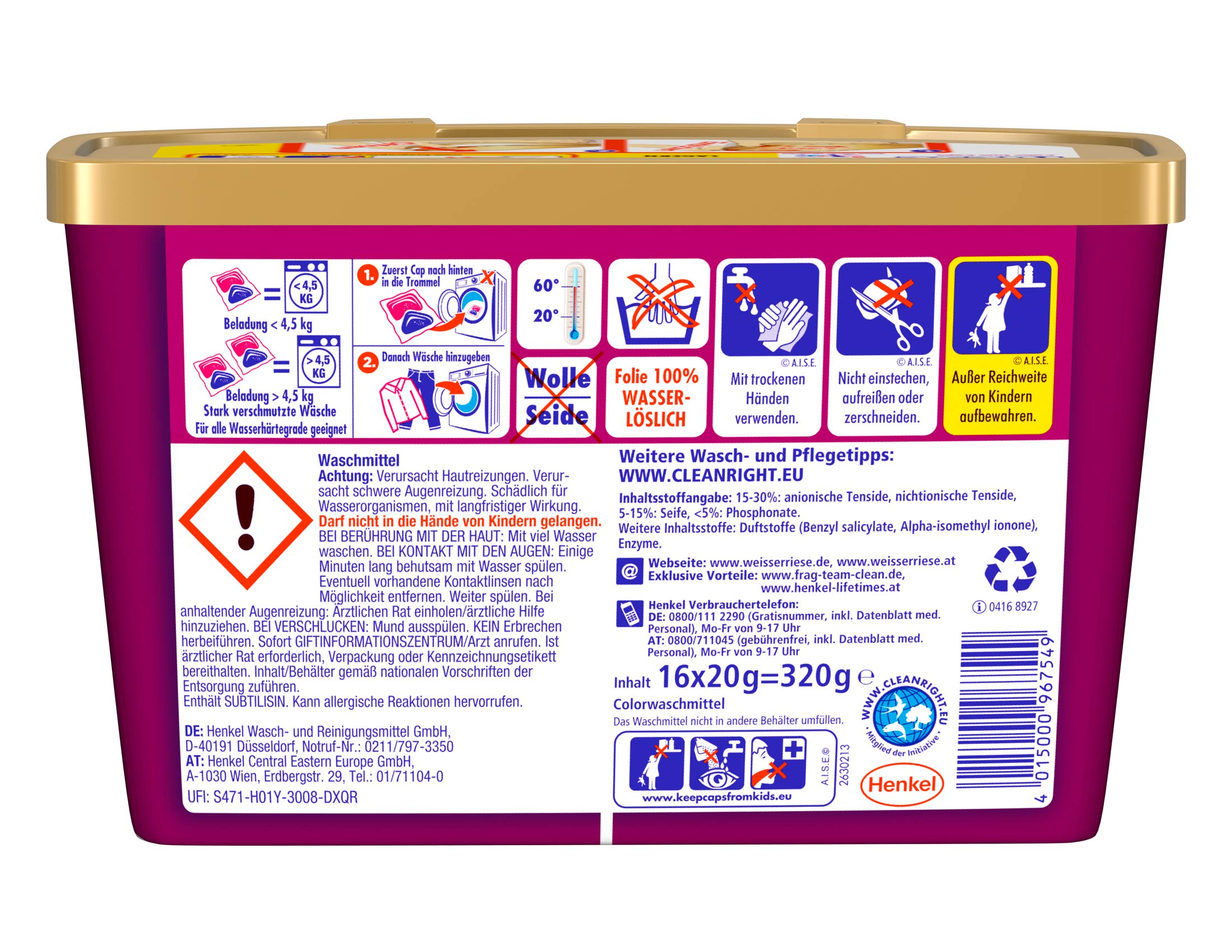 Weißer Riese Color Duo-Caps Aromatherapie, Malaysische Orchidee & Sandelholz, 8er Pack (8 x 16 Waschladungen)
