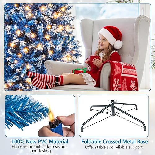 Vista 73 de Goplus 7.5ft Pre-lit Artificial Christmas Tree, Hinged Premium Spruce Xmas Full Tree with 1346 PVC Tips, 400 LED Lights, Folding Metal Stand, for