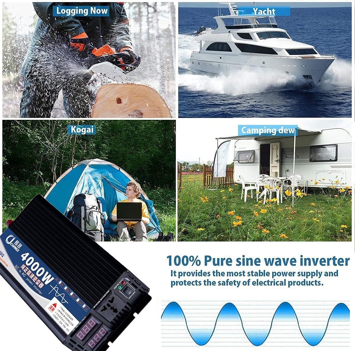 Czysty falownik sinusoidalny do samochodu 3000 W 4000 i 5000 DC 12 V 24 48 60 do AC 110 220 z cyfrowym wyświetlaczem (48Vto110V, 4000W)