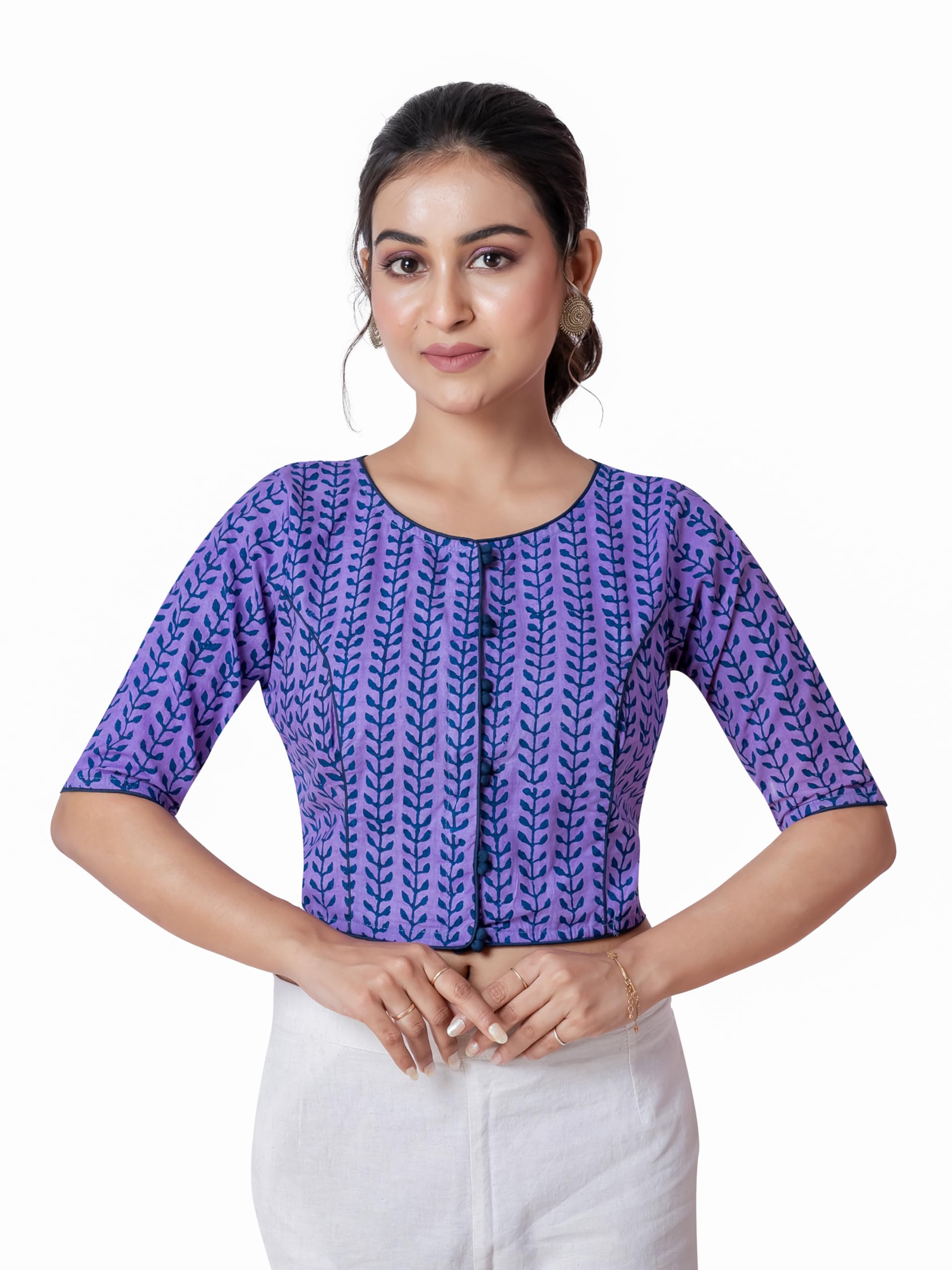 jalpaibon Women Purple Round Half Sleeves Saree Blouse ||Readymade Blouse for Women | JALPBL 25-08-141-picture-4