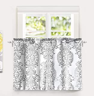 DriftAway Samantha Floral Damask Medallion Pattern Kitchen Tier Window Treatment 2 Panels Each 30 Inch by 36 Inch Plus 1 Inch Header Gray - coolthings.us