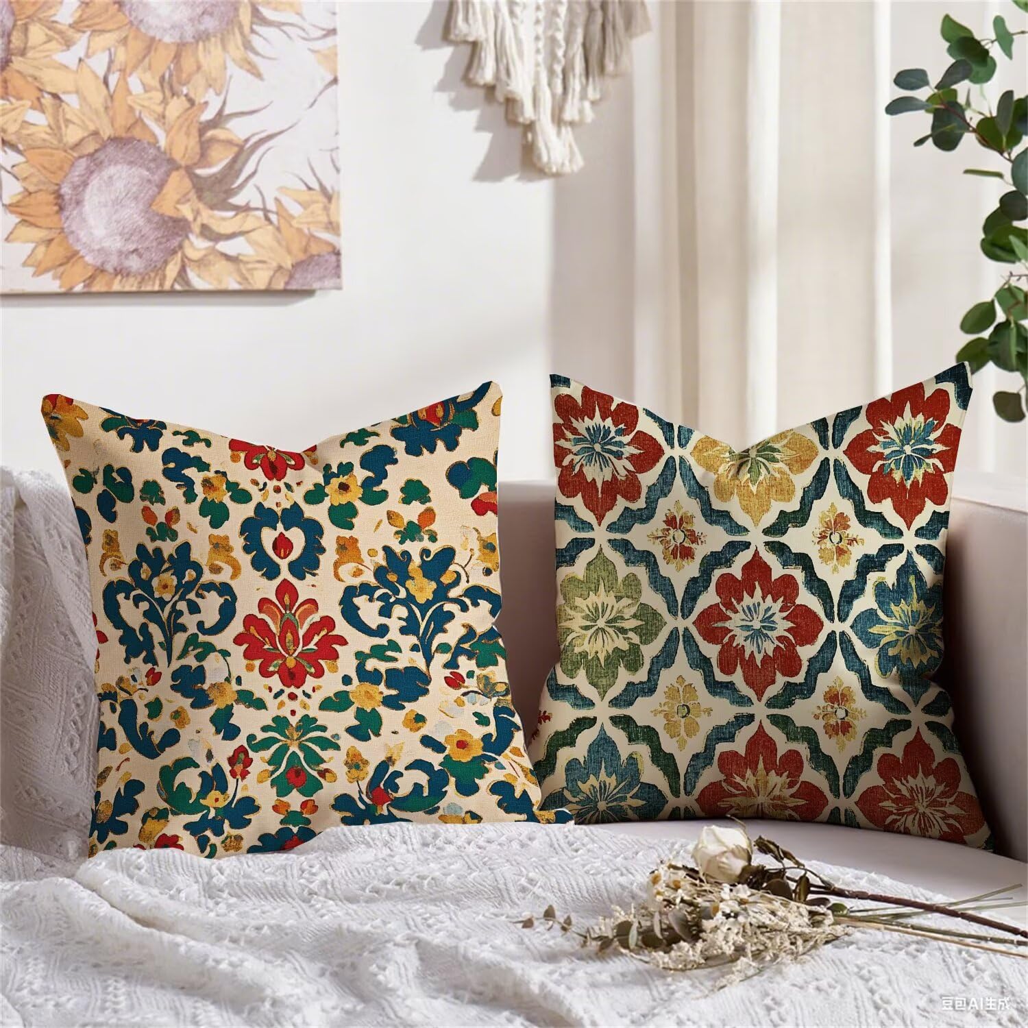 Federa per cuscino 60 x 60 cm, retro ColorCushions confezione da 4, cuscini da giardino per esterni, federe quadrate in velluto, federe decorative, con cerniera invisibile, cuscini per divano per la