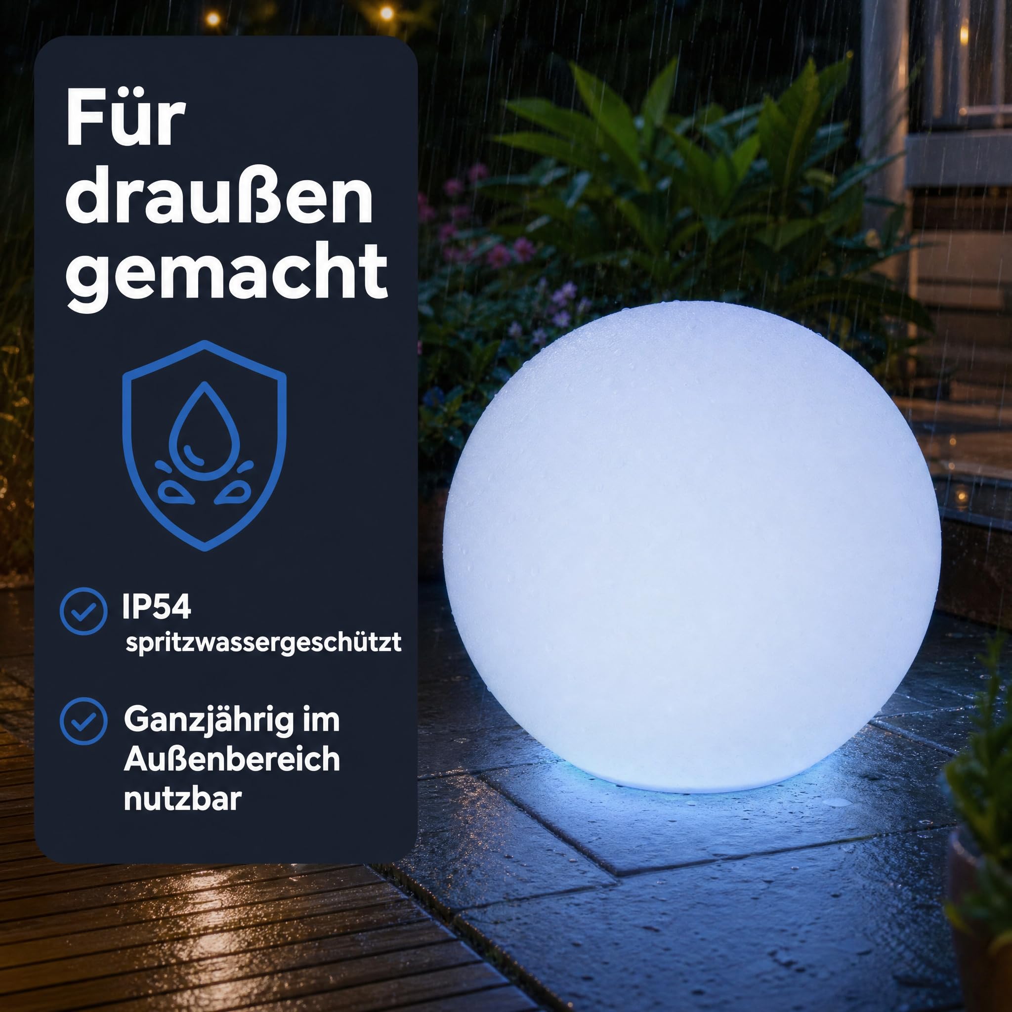 @tec Solar LED Kugelleuchte Ø 30 cm, IP54, RGB Farbwechsel & Fernbedienung