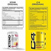 Vista 5 de Paquete de preentrenamiento y BCAA de Cellucor, polvo Original C4 de preentreno, ponche de frutas, 30 porciones + XTEND BCAA en polvo, ponche