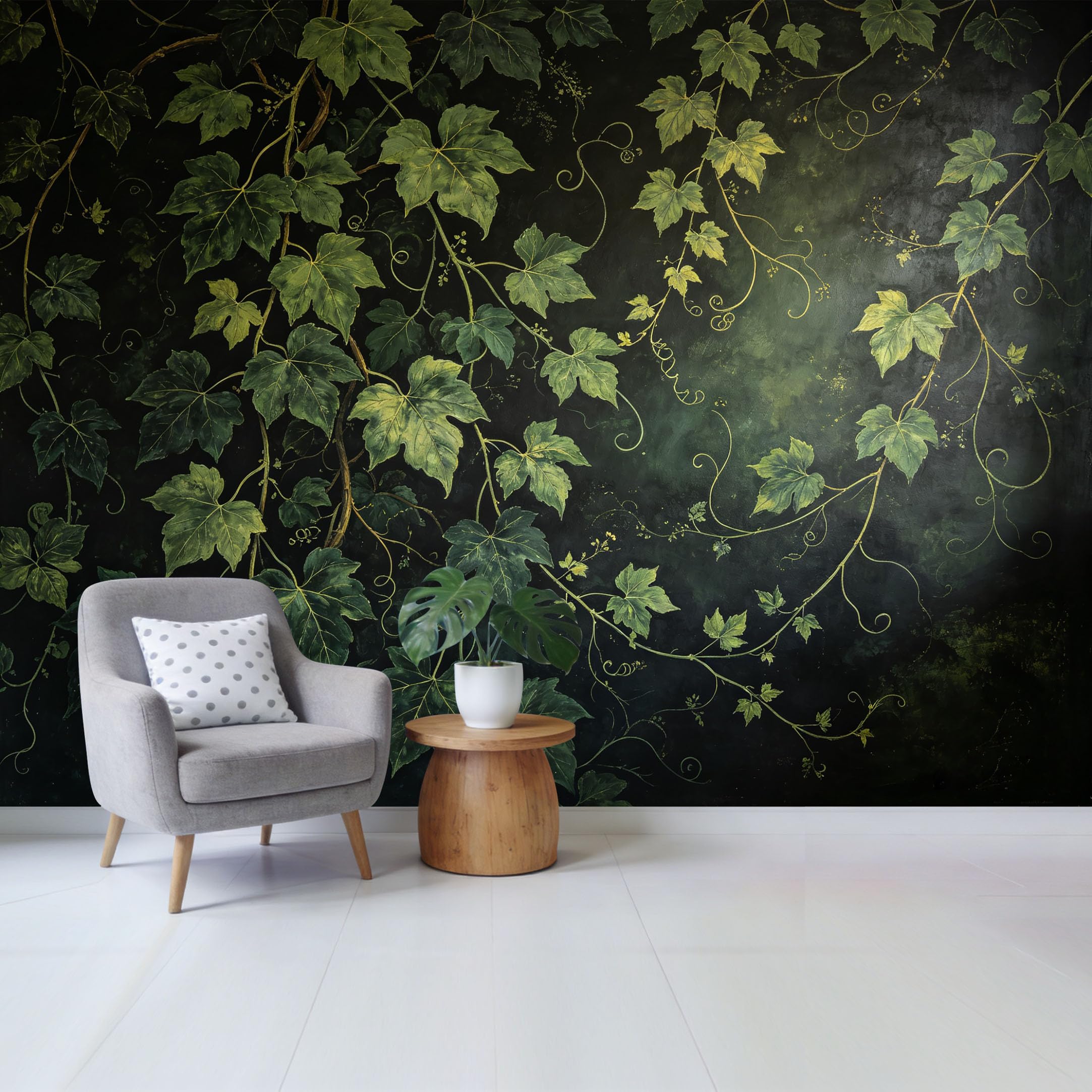 Qzlithotic Yq2605250513 Custom Size Wall Mural Dark Botanical Leaf Vine Pattern Oil Painting Texture Selfadhesive Wall Fabric Removable Wallpaper For Home Office Decor