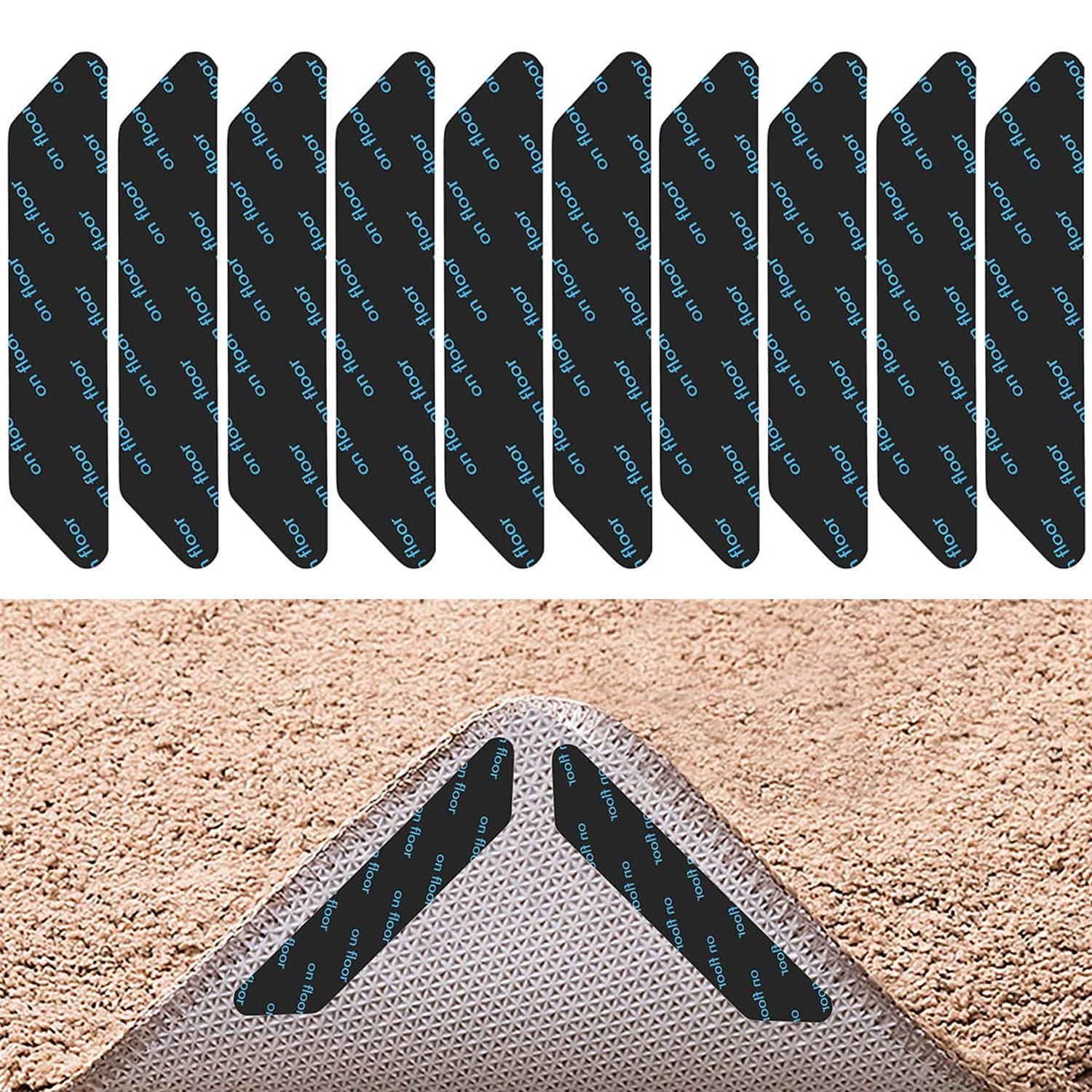 YHT 12PCS Rug Gripper for Laminate Floor,Washable and Reusable Rug Carpets Pads Tapes for Hard,Tiled,Marble Floors,Carpet Sticker to keep your Rug in Places and Stops Curling and Bunching
