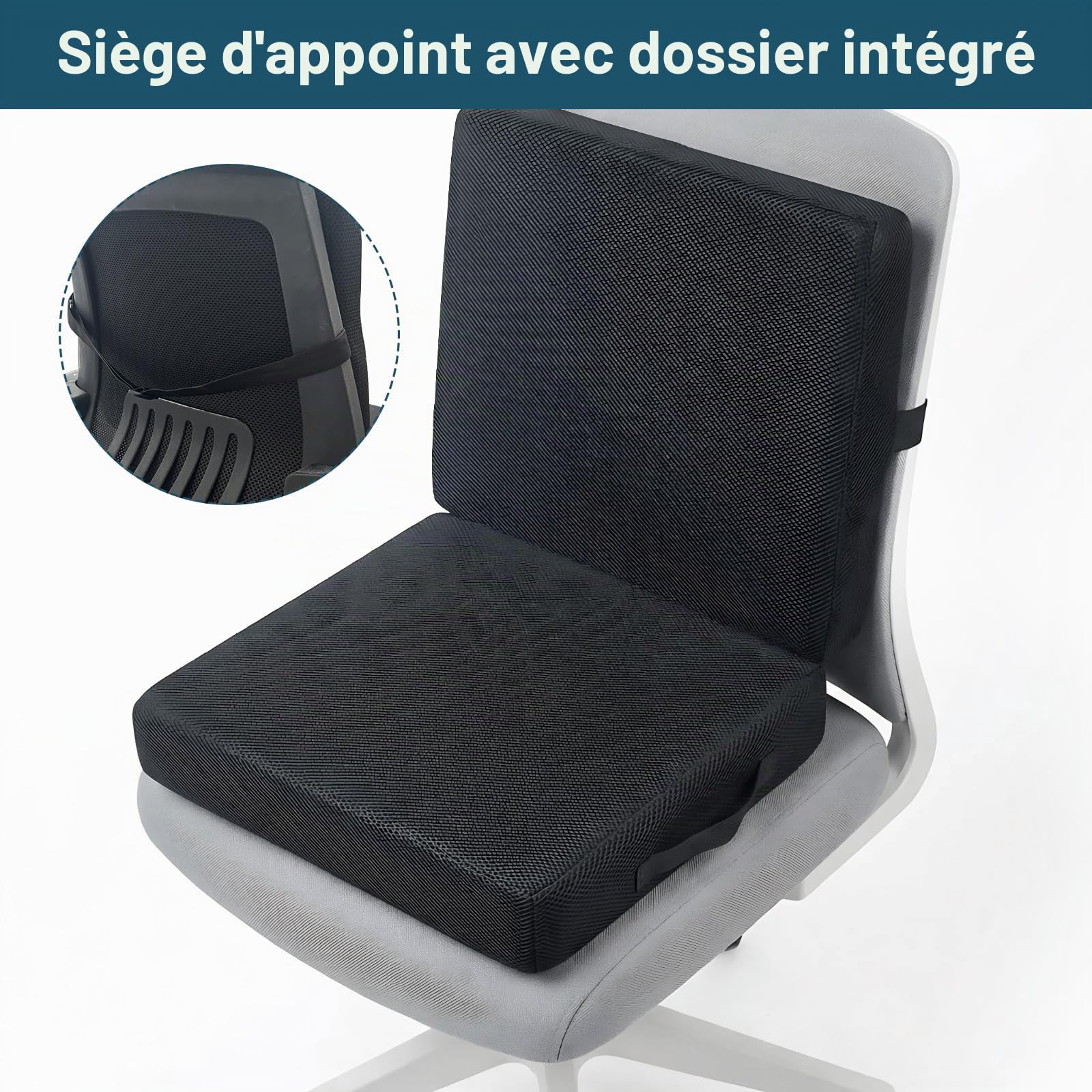 Coussin d'assise avec Dossier pour chaises de Bureau sièges Auto et fauteuils roulants. Rehausseur de siège épais avec Dossier Coussin de Chaise en Mousse à mémoire de Forme Coussin Soutien Lombaire