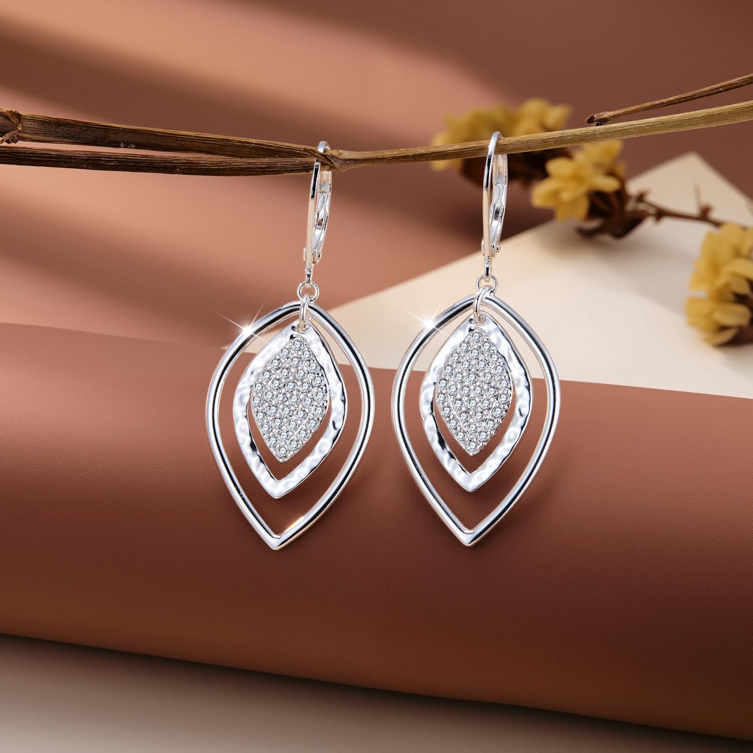 Leverback Sterling Silver 14K Gold Dangle Earrings for Women Trendy Hypoallergenic Drop Earring Statement Dangle Dangling Cubic Zirconia Earrings Jewelry Gifts - Image 5