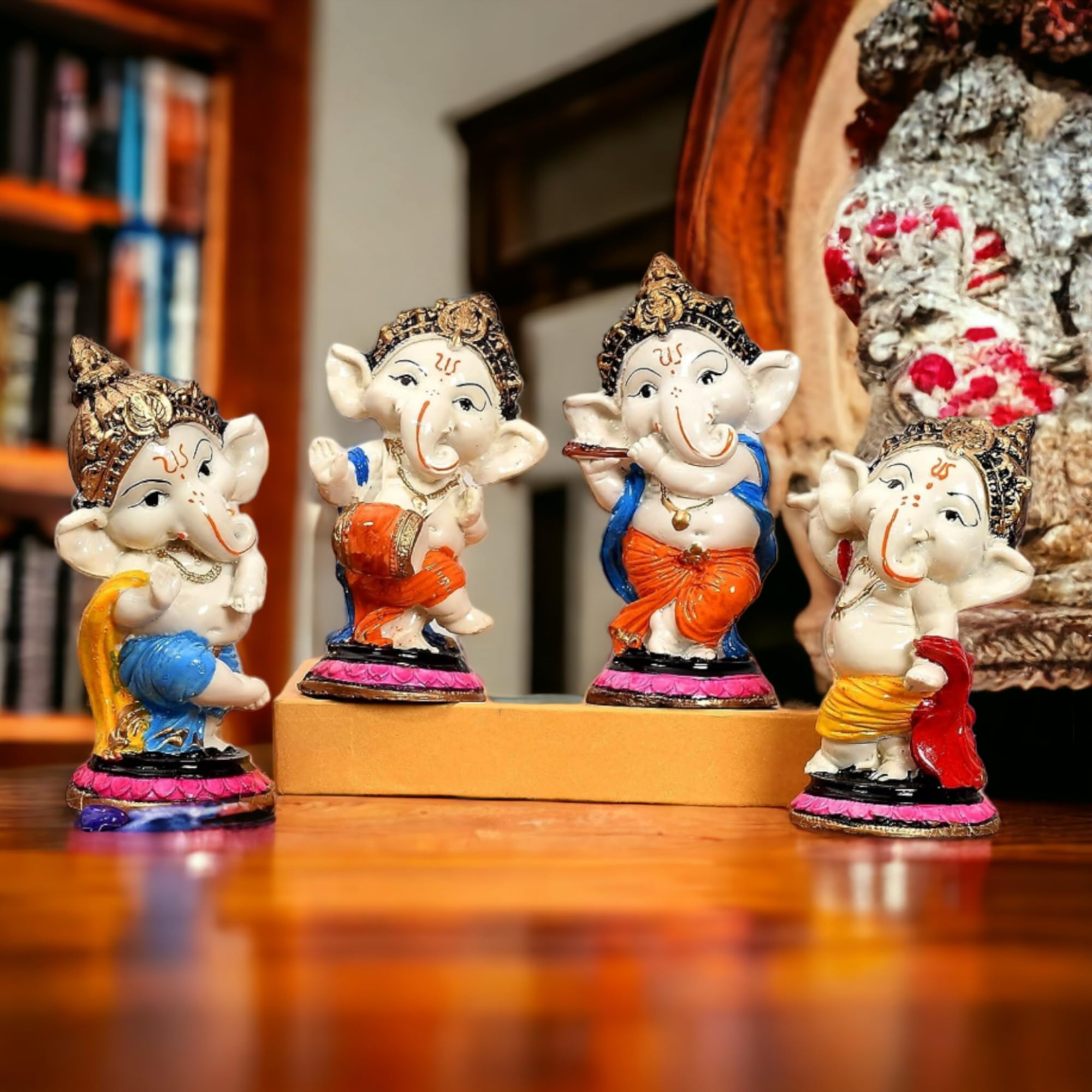 SAUDEEP INDIA Żywica Ganesh Idol, standardowy, niebieski, pomarańczowy, opakowanie 4 szt
