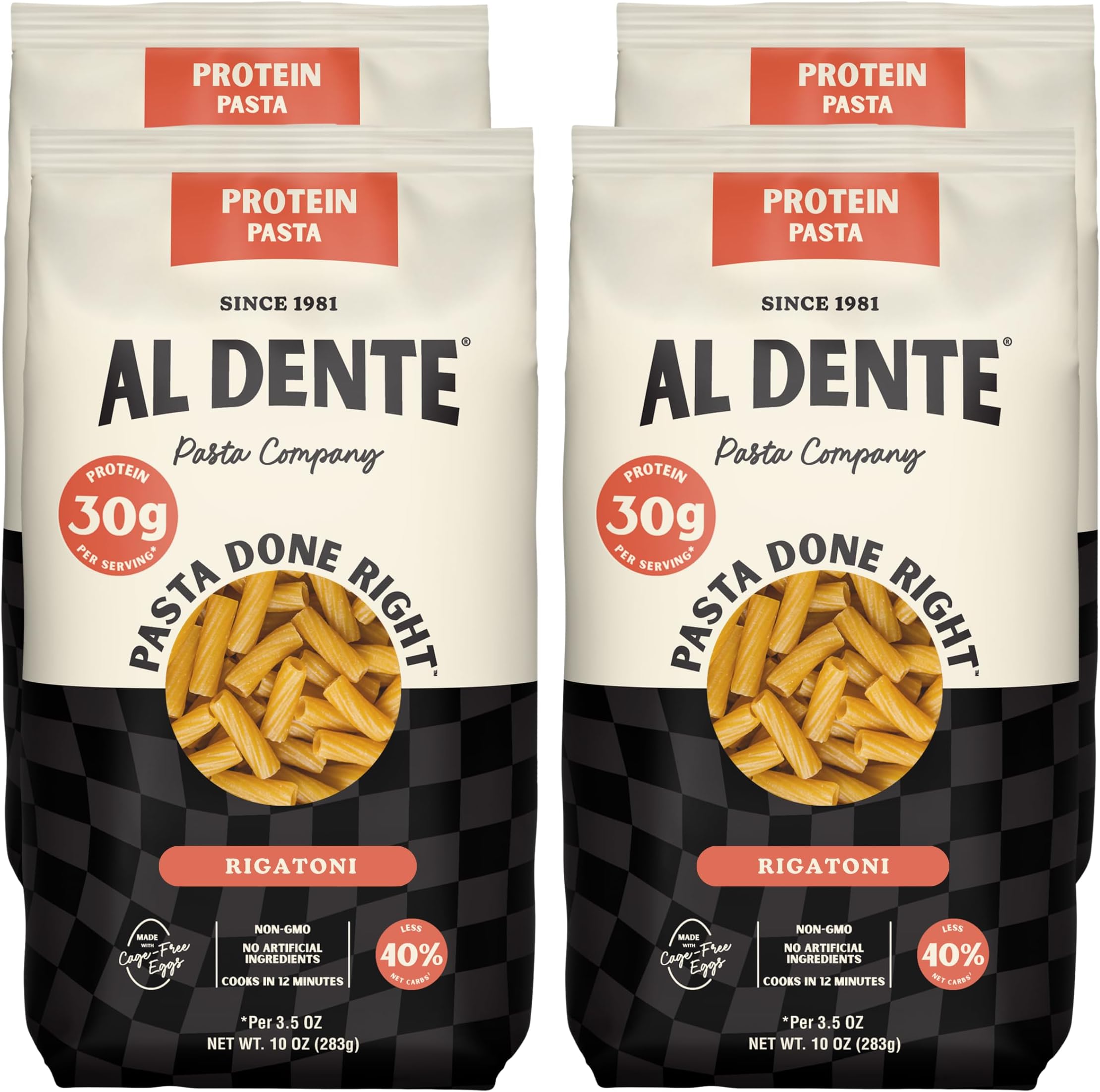 Protein Pasta Rigatoni – 30g High Protein in 3.5oz Serving, Lower Carb, High Fiber. Cage-Free Eggs & Semolina. (Previously Carba-Nada, Packaging May Vary) - 10oz Bags (Pack of 4)