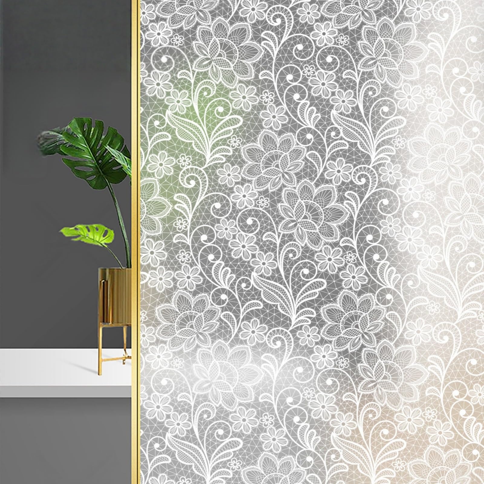 Window Sticker Decorative Window Film For Privacy Static Cling PVC Frosted Glass Covering Uv Window Film Heat Blocking Waterproof For Bathroom And Kitchen Glass Windows(90x100cm)