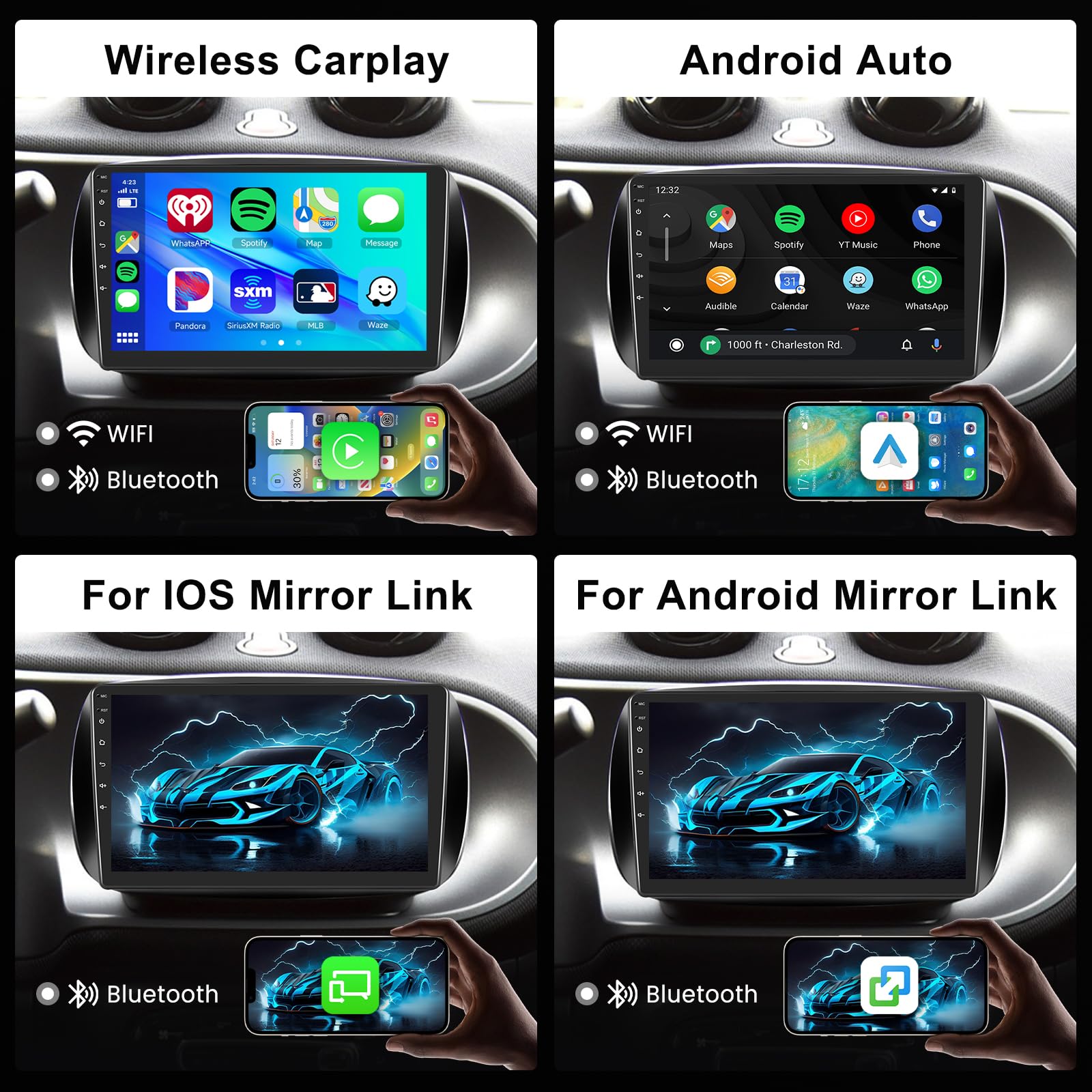 Hodozzy 2GB 64GB Android Radio para Mercedes Benz Smart 453 Fortwo 2014-2020 con Carplay inalámbrico y Android Auto, Radio Am/FM/RDS Pantalla Táctil de 9 Pulgadas, Bluetooth y WiFi, Cámara