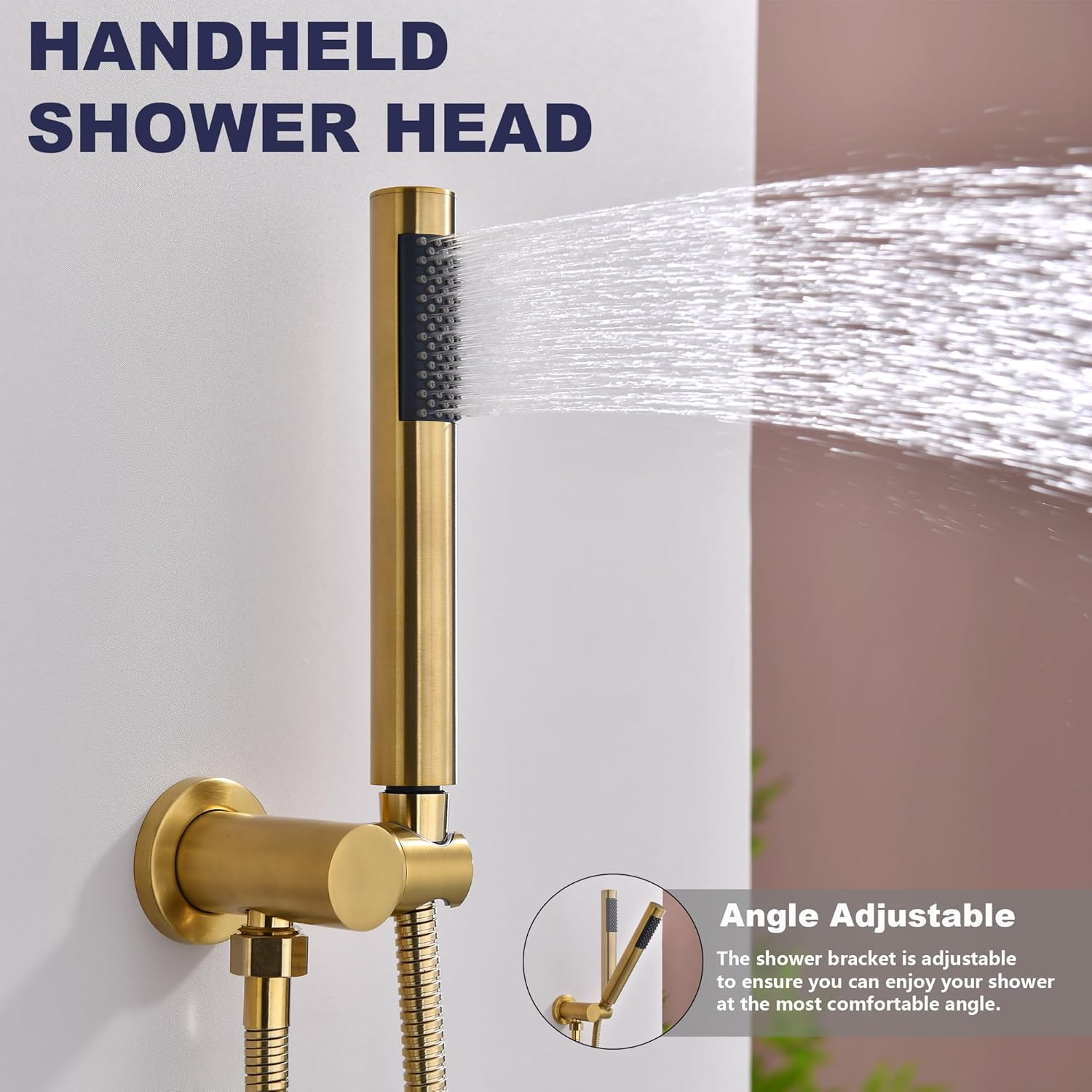 Shower System with Tub Spout, Gold Bathtub Shower Faucet Set, 8" Rain Shower Head and Handheld Spray Combo, Round Shower Head and Handle Set with Tub Spout (Valve Included), Brushed Gold - Image 6