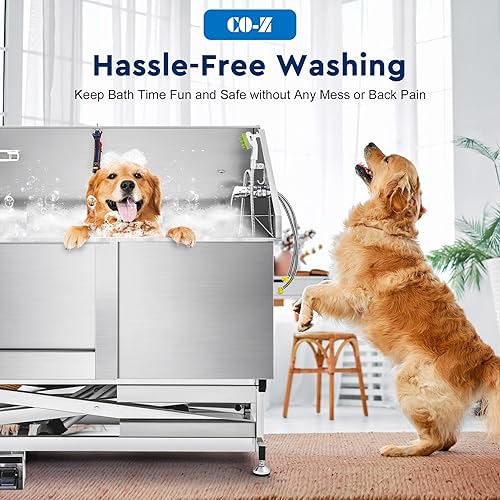 Miniatura 2 de CO-Z Estación de baño de acero inoxidable de 34 pulgadas para el hogar, bañera de acero inoxidable extra elevada para perros medianos y pequeños, 47