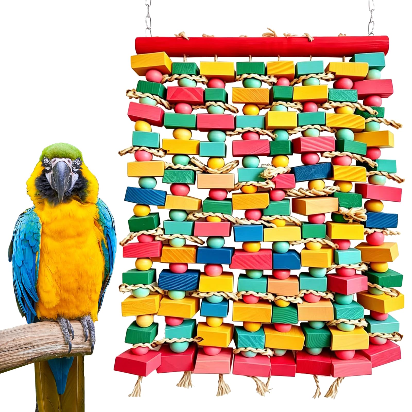 Giocattoli per uccelli extra large per ara, blocchi di legno multicolore giocattolo da masticare per pappagalli gabbia giocattolo morso per ara, cokatoos africano grigio e pappagallo