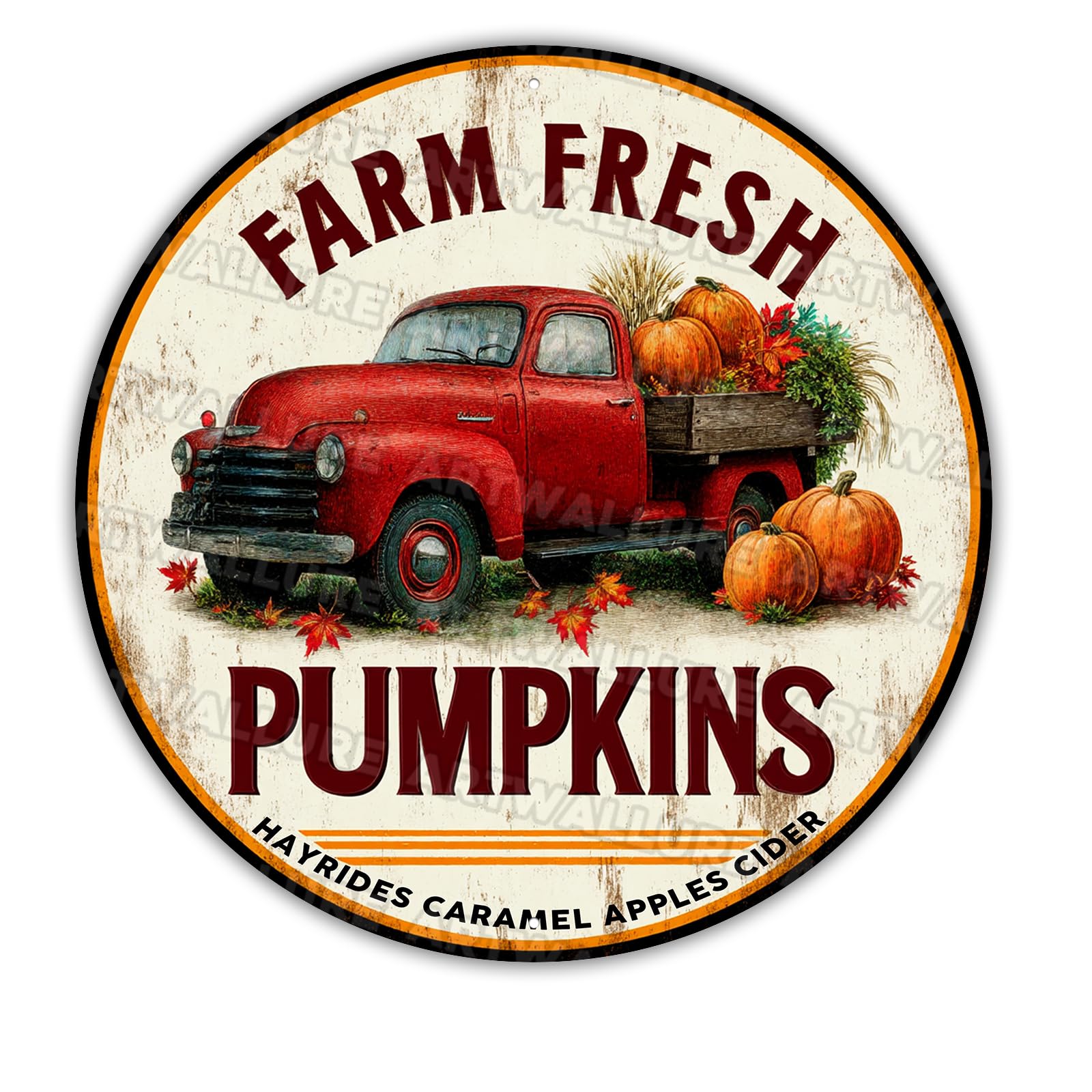 Farm Fresh Pumpkins Hayrides Caramel Apples Cider Red Vintage Truck Metal Tin Sign Retro Wall Art for Home Bar Cafe Pub Beer Decor Crafts Fall Thanksgiving Autumn 12x12inch