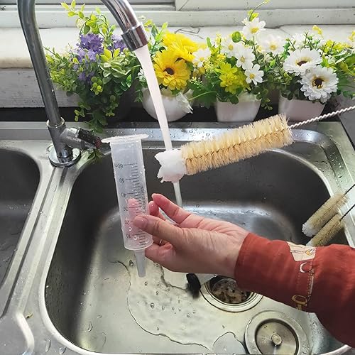 Miniatura 8 de Coralpearl 2 cepillos para botellas, mango largo y fino, juego de limpiadores de alambre delgado en acero inoxidable con cerdas de jabalí naturales