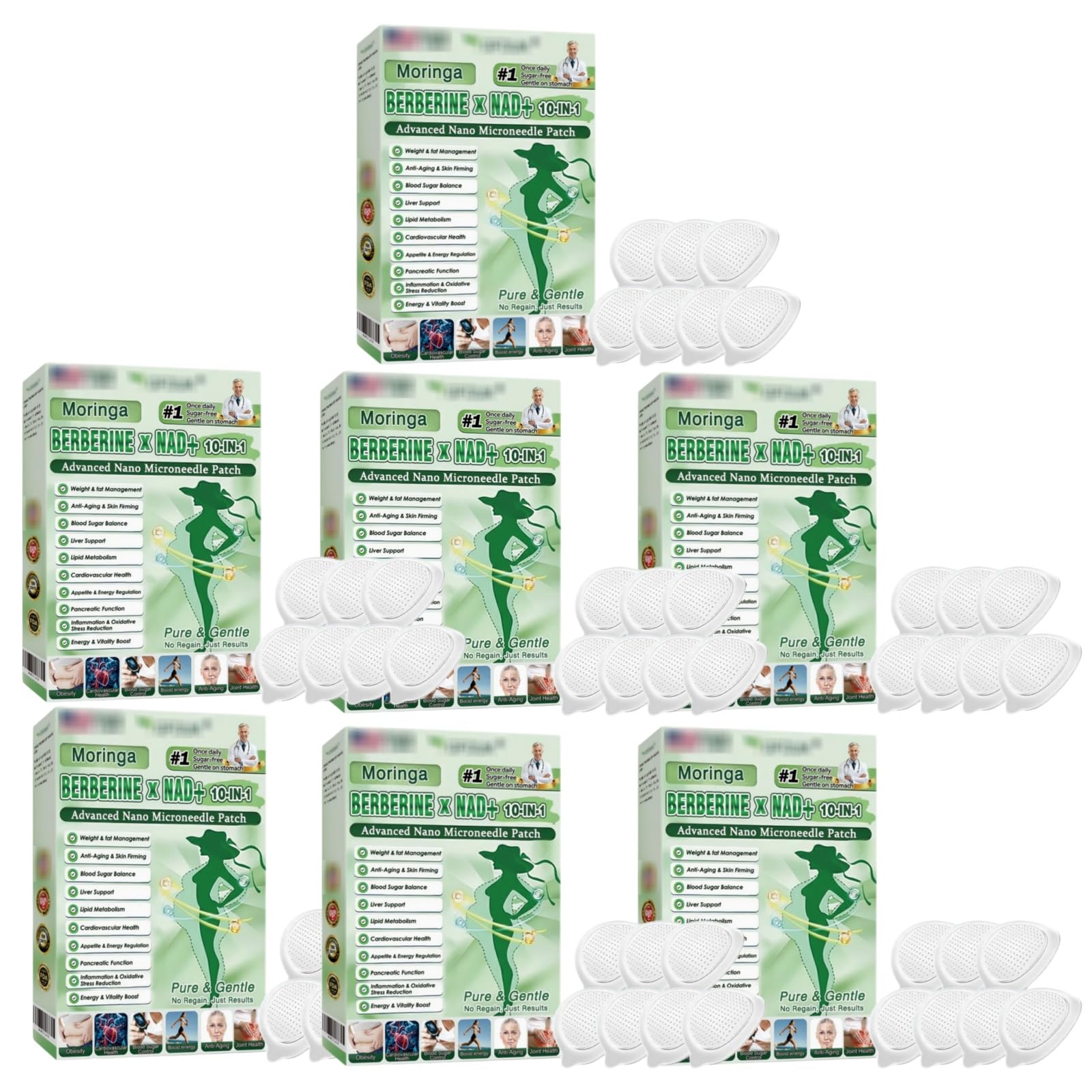 Patch Nano Microneedle Dimagrante Scatole Moringa X Berberine Patch Ingredienti Naturali, Facile da applicare, invisibile sotto i vestiti, ideale per uomo e donna