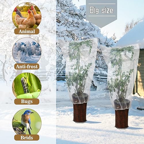Vista 2 de ANPHSIN 6 piezas de película de invierno para plantas con cordón, cubierta de plástico de 35.4 x 59 pulgadas, protección contra congelación, bolsa