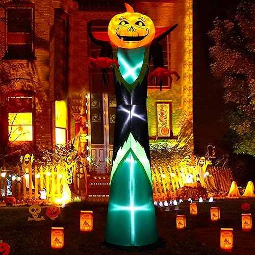 12 FT Halloween Inflatables Outdoor Decorations, Inflatable Pumpkin Reaper with Rotating Lights, Blow Up Yard Decoration for Halloween Party, Holiday, Garden, Lawn (Halloween Pumpkin Reaper)