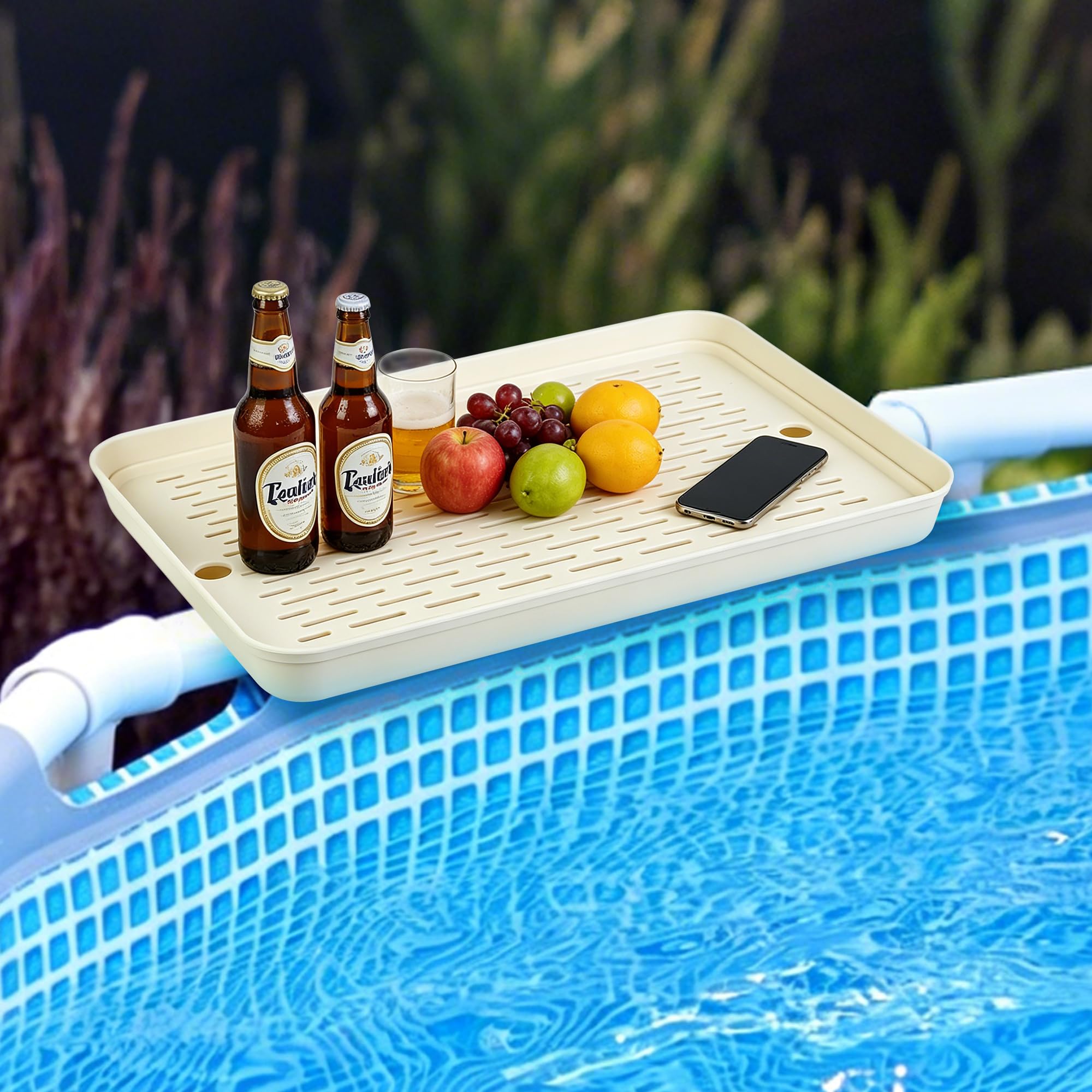 Shitailu Poolside Table, Above Ground Pool Side Bar, Foldable Terrace Poolside Table for Frame Above Ground Pool Circular Tube Accessories