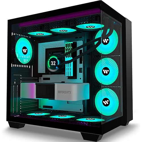 PC CASE ATX 9 PWM ARGB Fans Pre-Installed, Mid-Tower Gaming PC Case, Panoramic Tempered Glass Computer Case with Type-C,360mm Radiator Support，Black