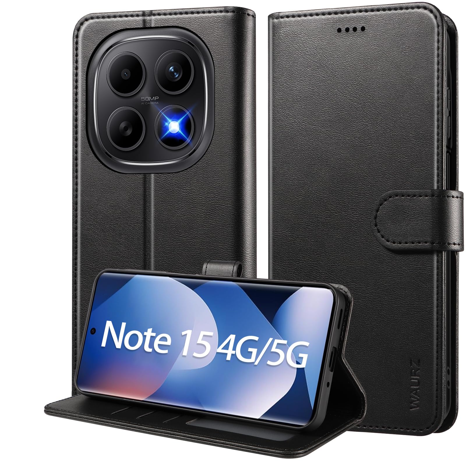 Cover per Xiaomi Redmi Note 15 4G/5G, Custodia in Pelle a Libro con Portafoglio Porta Carte Magnetica Supporto Cuoio Flip Case Cover Libretto Antiurto,Nero