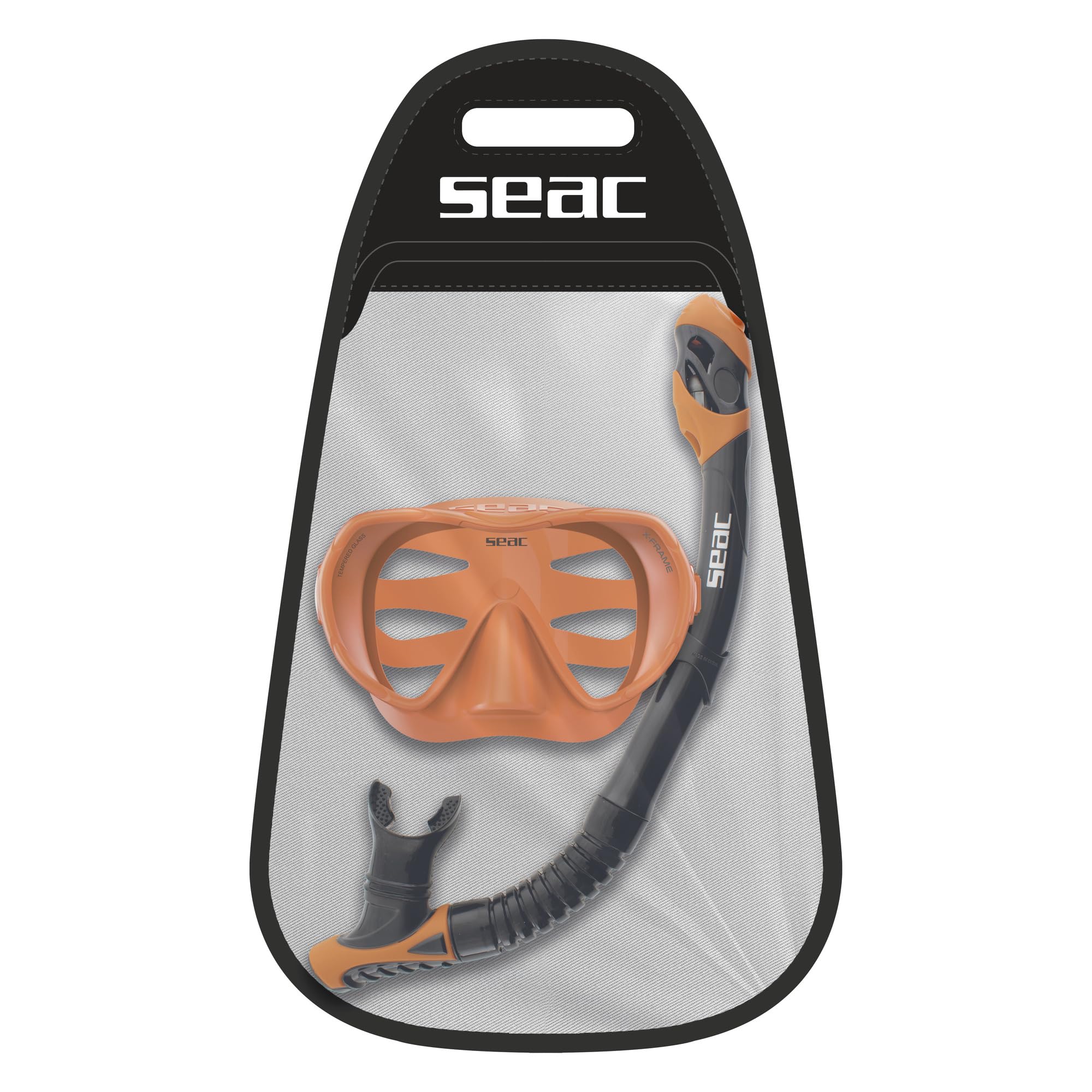 SEAC Set BIS X-Frame Dry – Kit Snorkeling Adulte avec Masque Mono-hublot en Verre trempé sans cerclage et Tuba Dry Top, Silicone, soupape de Purge et Embout Ergonomique pour plongée et Snorkeling